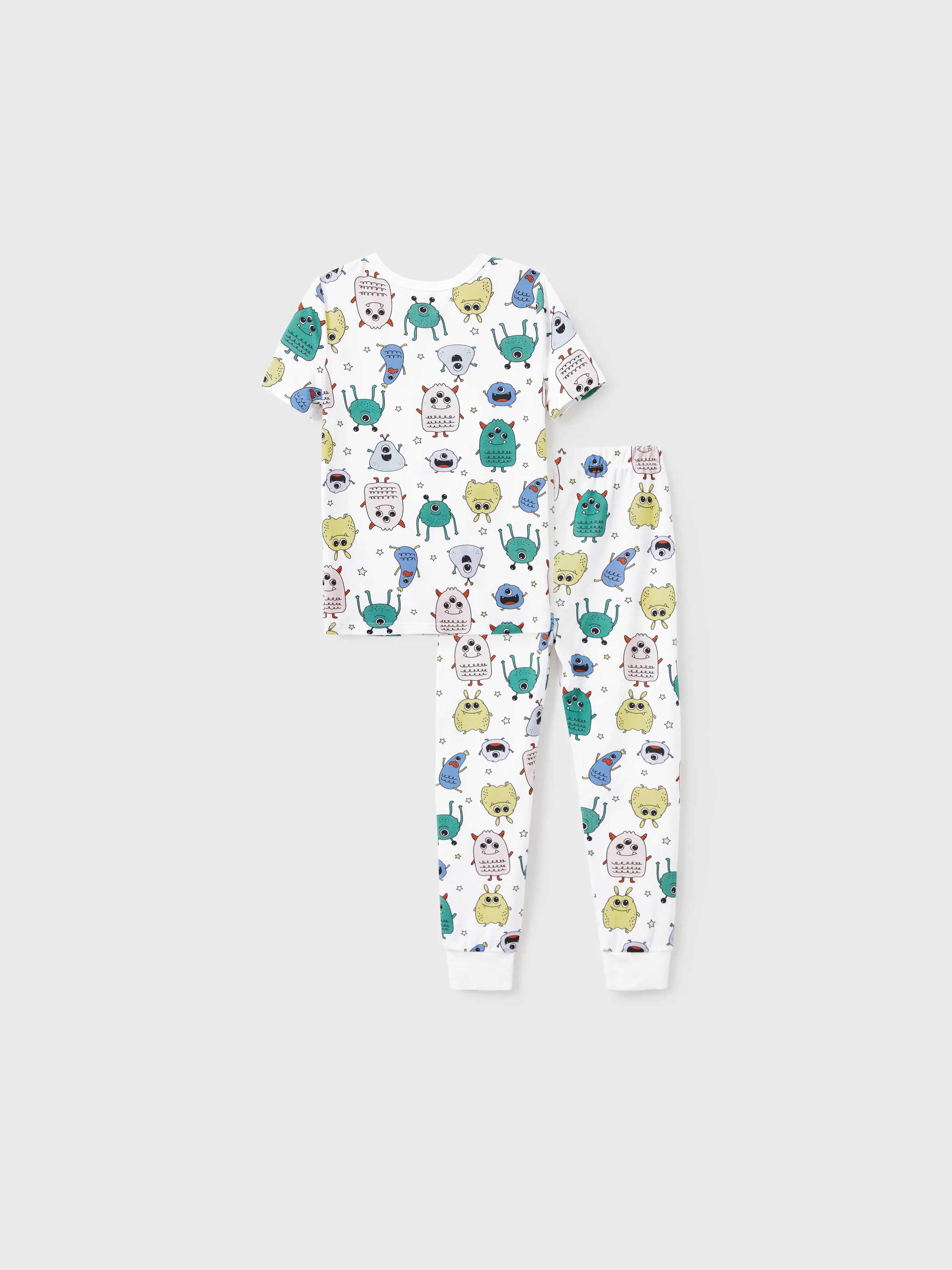 Daddy & Son Bamboo Family Pajamas Cute Little Monster Print Short-sleeve Matching Pajama Set ( Snug-Fitting for Children ) White - Image 9