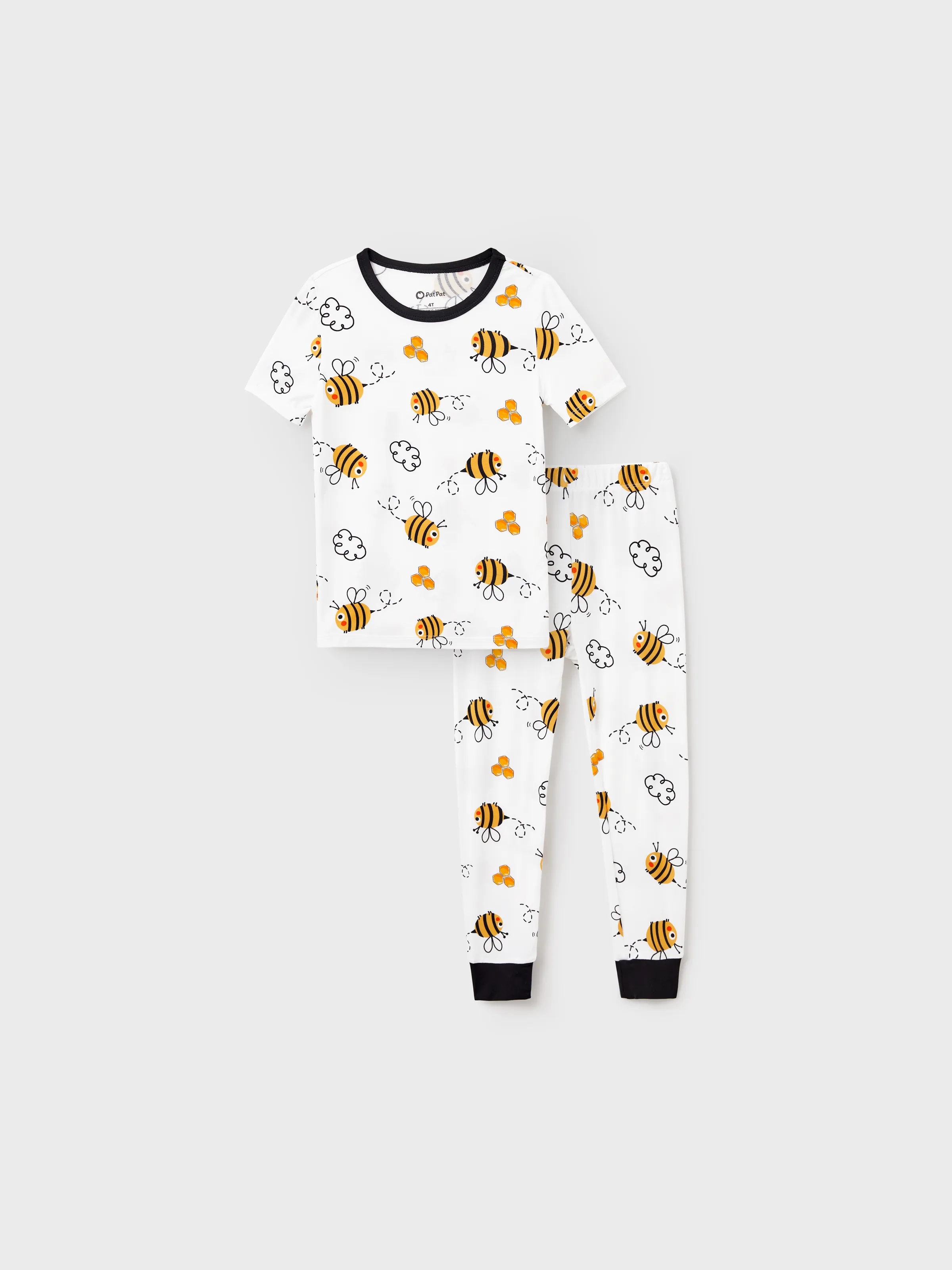 Daddy & Son Bamboo Pajamas Soft Bamboo Viscose PJs for Men Women Kids Toddler, Cute Bee Print Sleepwear with Short Sleeve Top and Long Pants White - Image 13