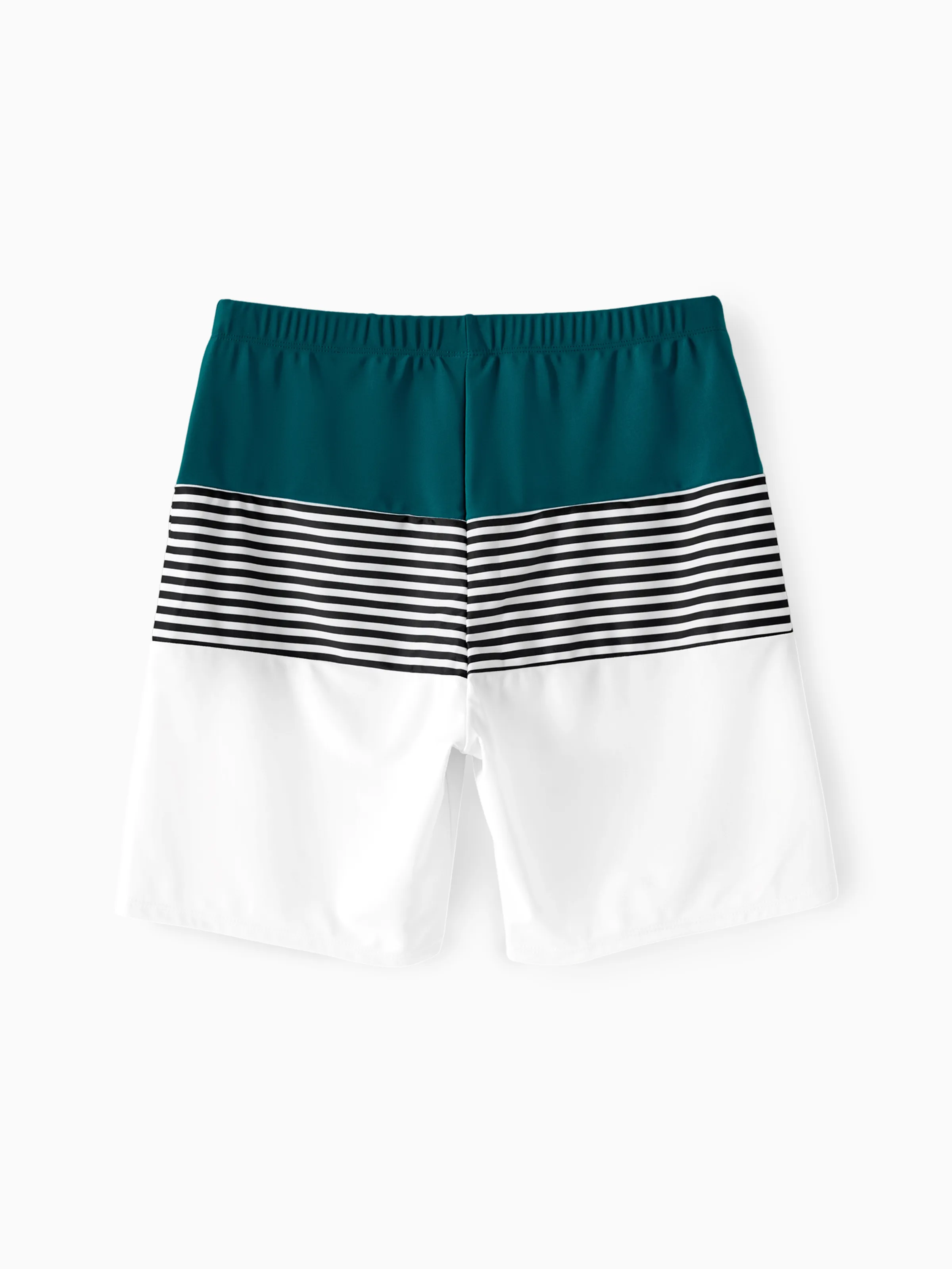 Daddy & Son Colorblock Striped Spliced Swim Trunks Shorts DeepTurquoise - Image 5