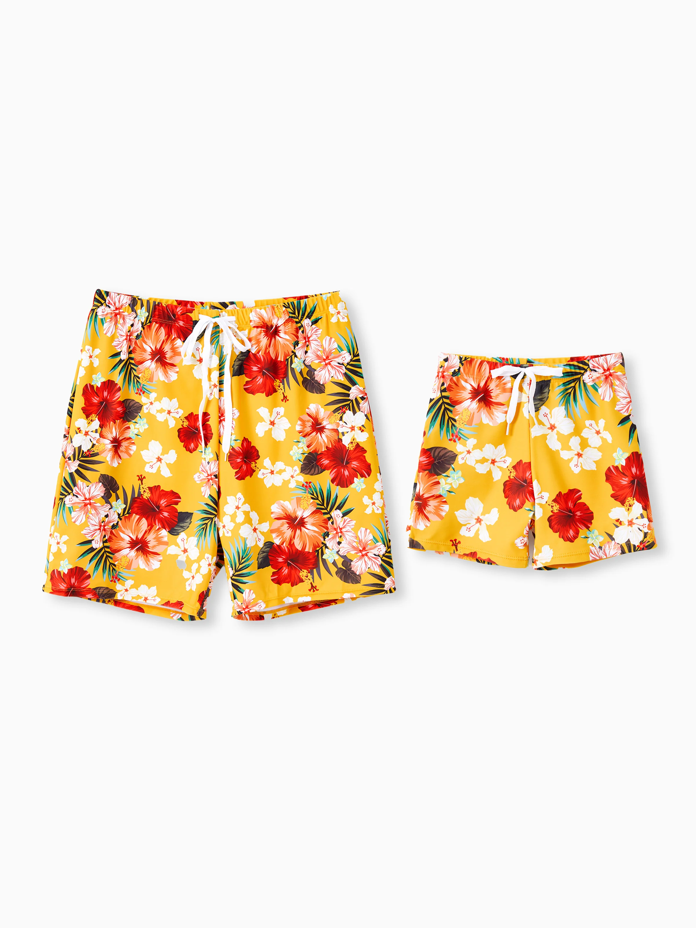 Daddy & Son Floral Drawstring Swim Trunks with Triangle Swim Bottom Yellow