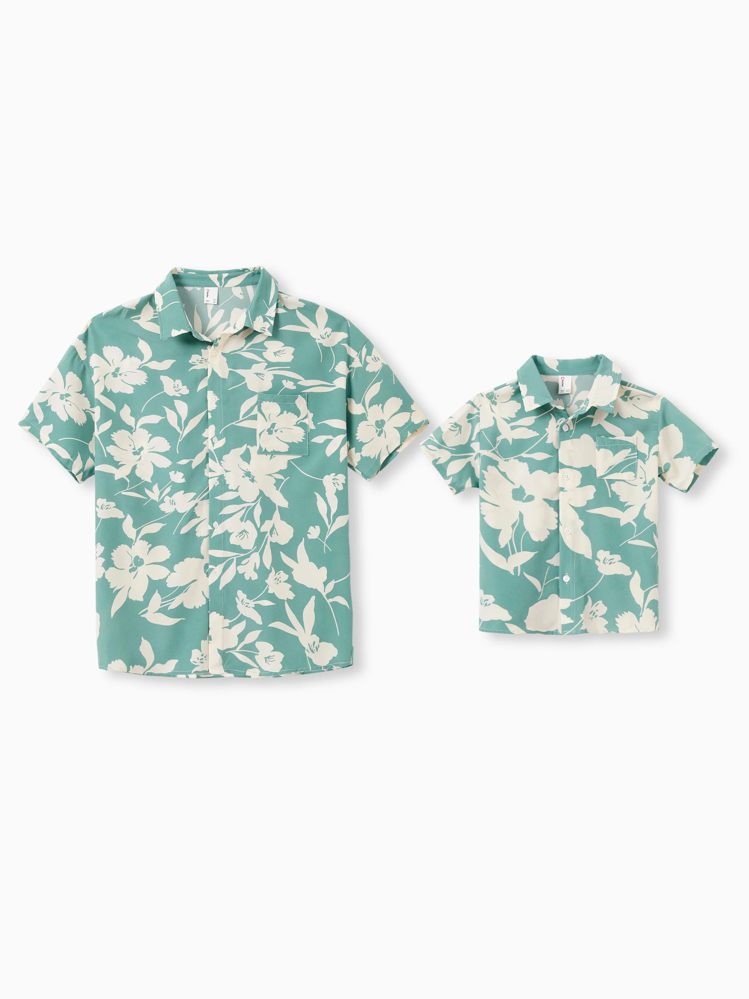 Daddy & Son Leaf Print Green Short-sleeve Shirt Set Green