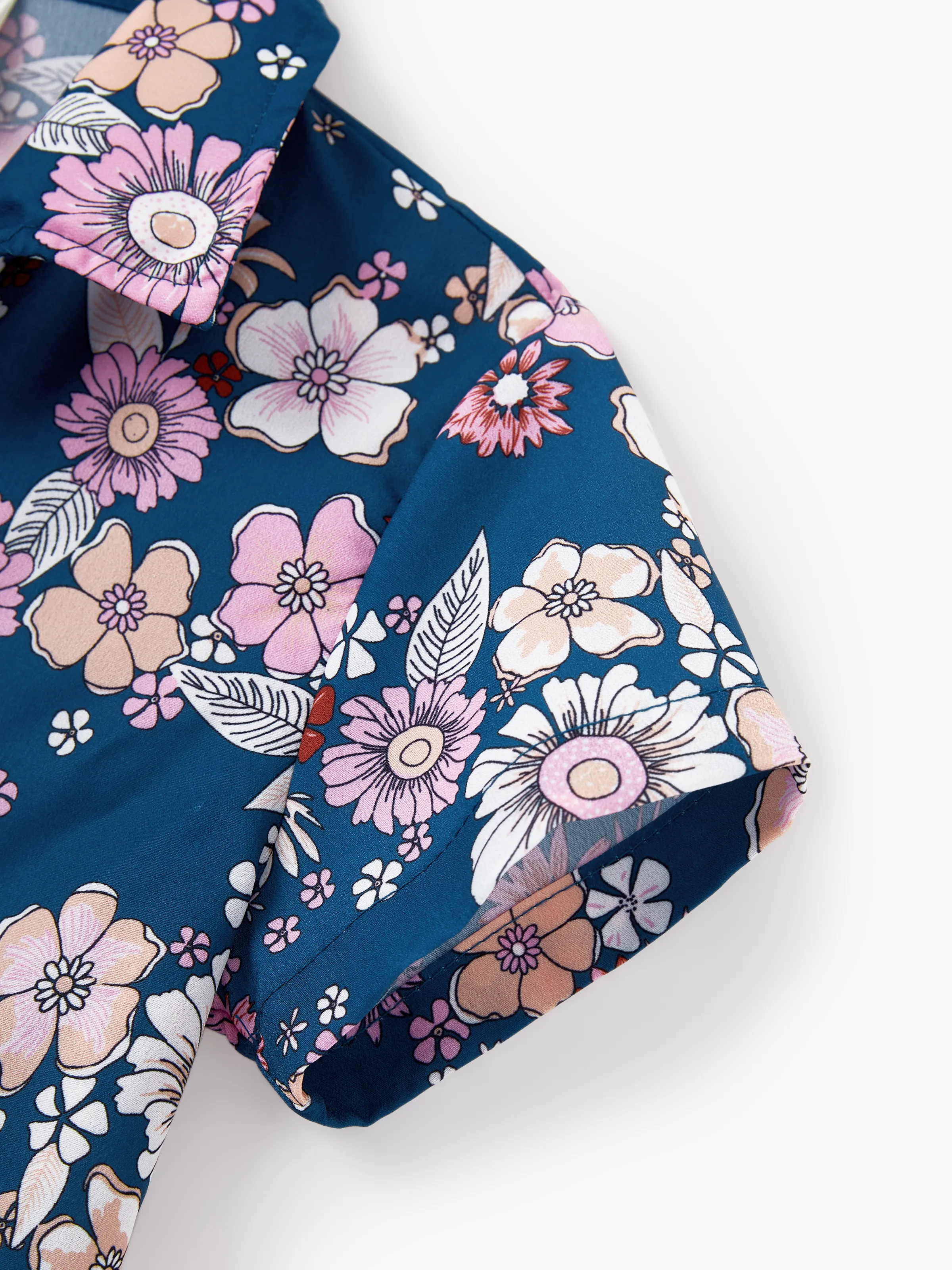 Daddy & Son outfits Floral Allover Print Short-sleeve Collar Shirt or Halter Sleeveless Dress for Summer Vacation CYAN- - Image 10