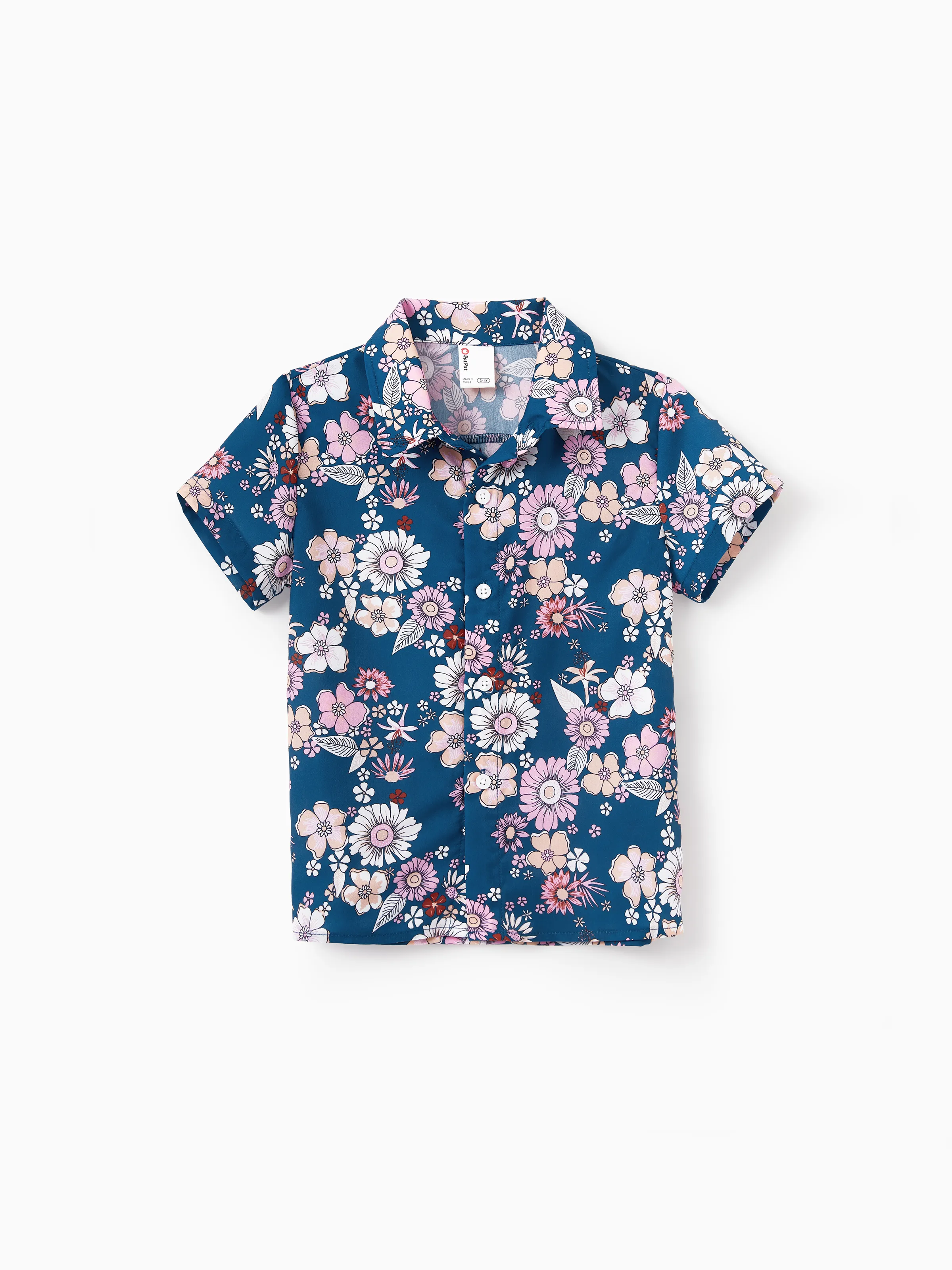 Daddy & Son outfits Floral Allover Print Short-sleeve Collar Shirt or Halter Sleeveless Dress for Summer Vacation CYAN- - Image 8