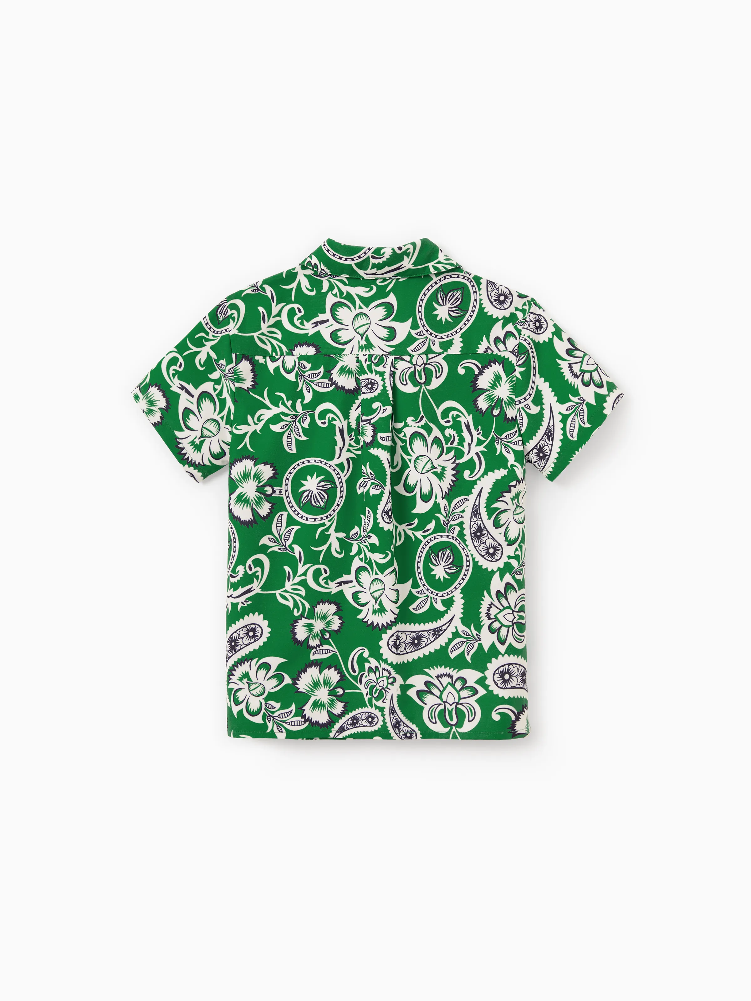 Daddy & Son Outfits Set Floral Print Short-sleeve Collar Shirt or Strappy Smocked Dress for Summer Vacation Green - Image 14