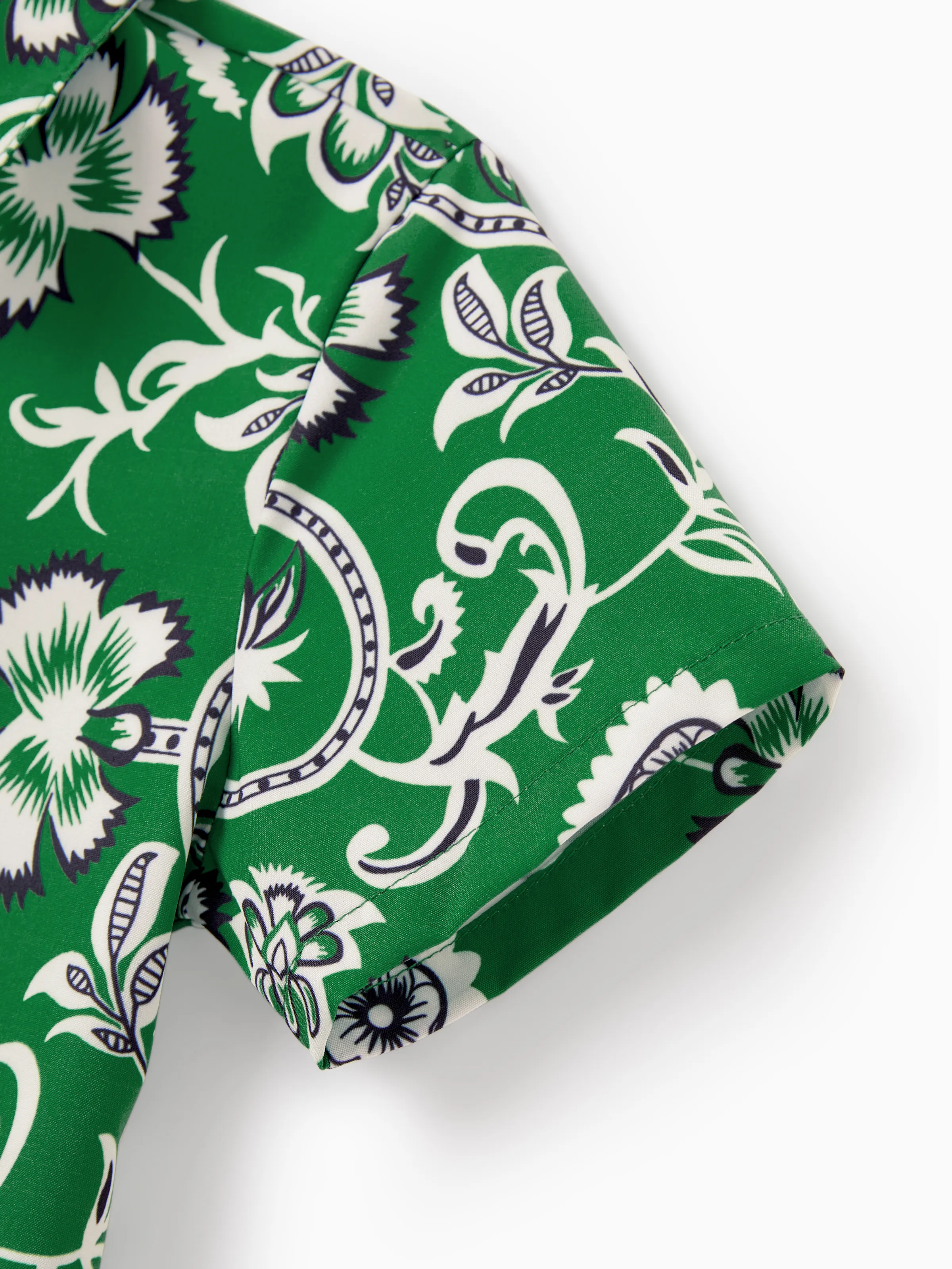 Daddy & Son Outfits Set Floral Print Short-sleeve Collar Shirt or Strappy Smocked Dress for Summer Vacation Green - Image 16