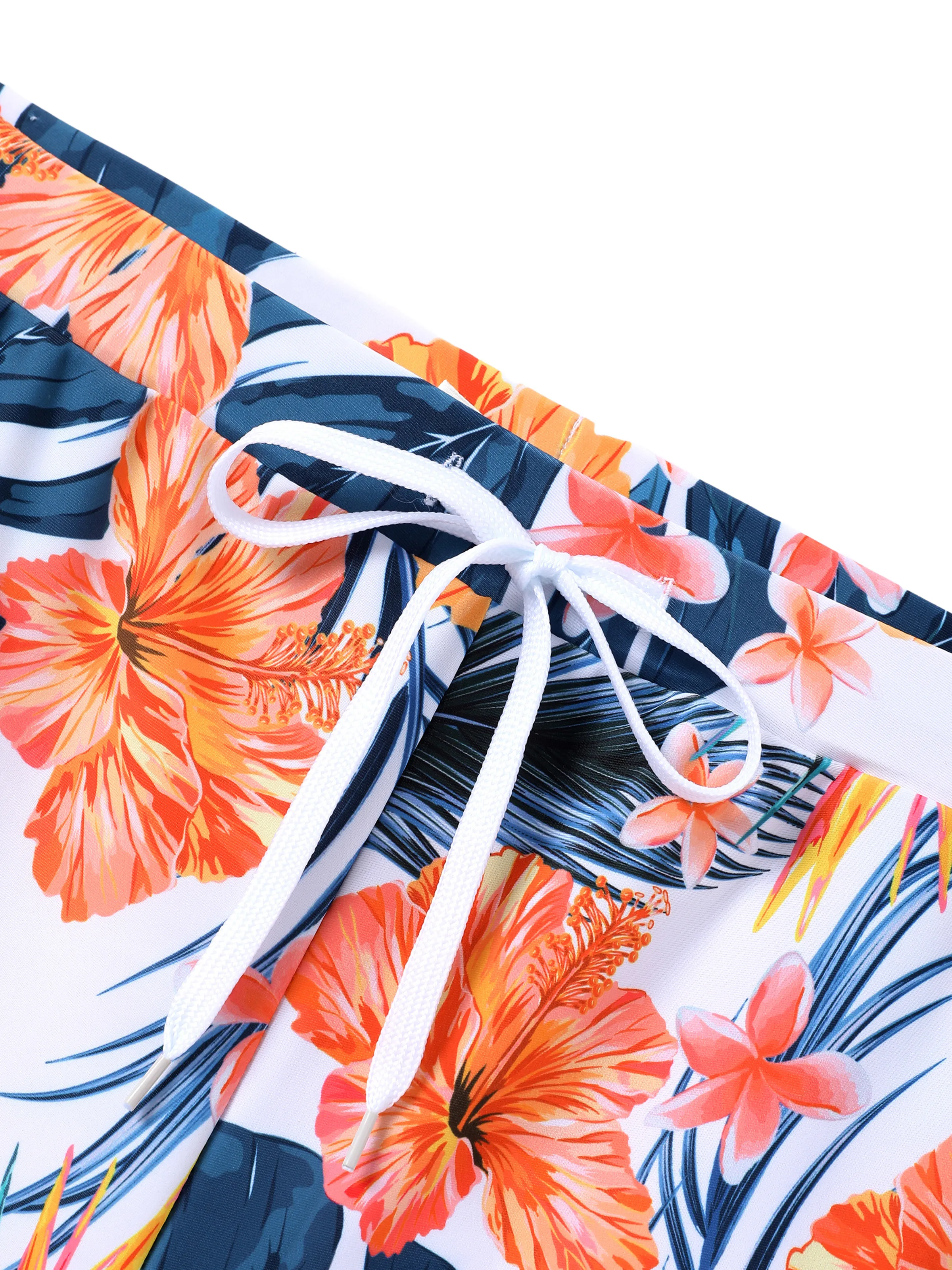 Daddy & Son Swimwear Tropical Floral Bikini Set with Ruffle Top for Mom & Daughter, Board Shorts for Dad & Son, Bright Summer Beach Outfits Orange - Image 5