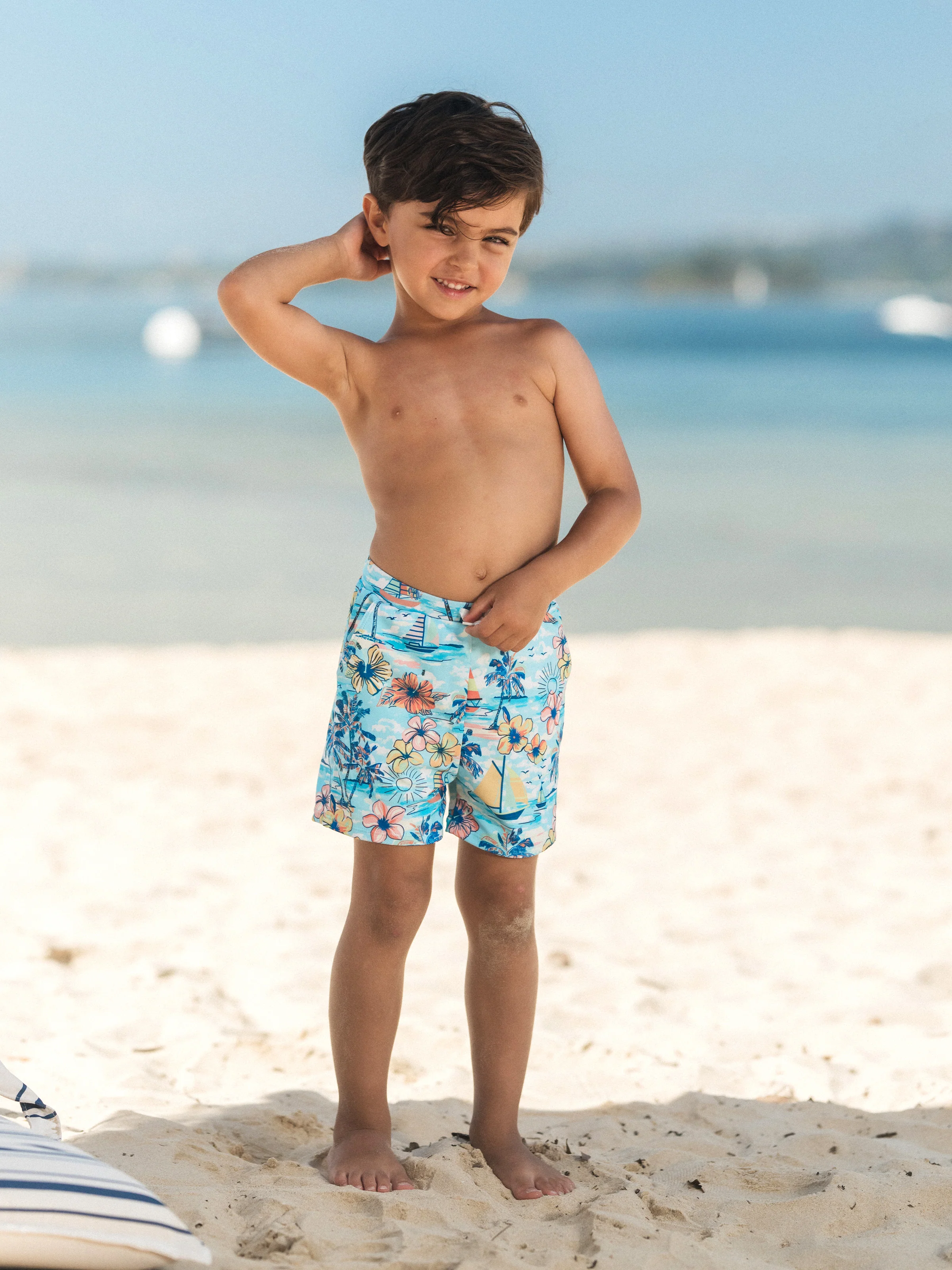 Family Matching Swimwear Tropical Print, Mommy Tie-front Cutout One-piece Swimsuit, Girl two-piece Swimsuit Daddy & Son Swim Trunks Set for Summer Beach Vacation Light Blue - Image 16