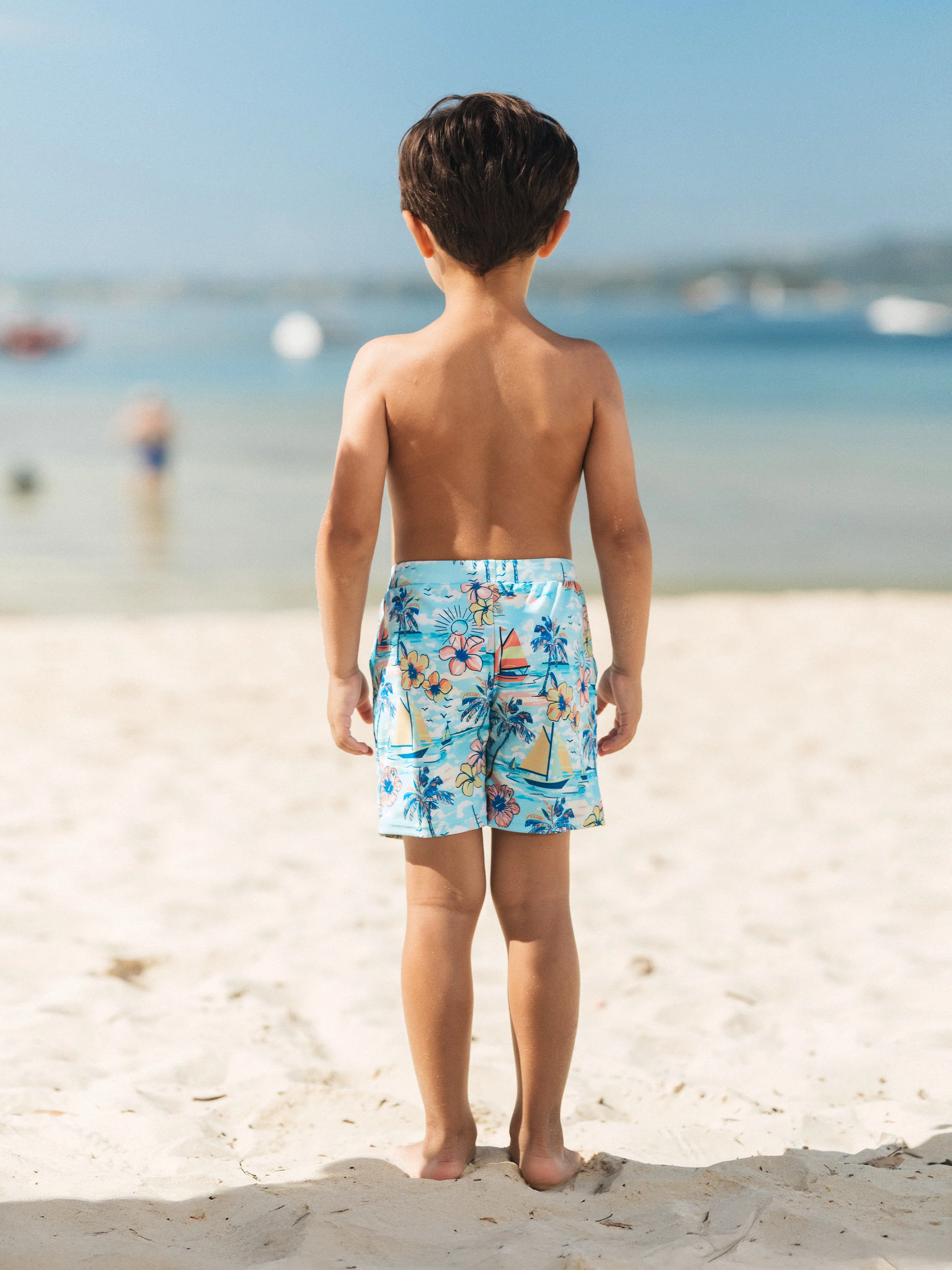 Family Matching Swimwear Tropical Print, Mommy Tie-front Cutout One-piece Swimsuit, Girl two-piece Swimsuit Daddy & Son Swim Trunks Set for Summer Beach Vacation Light Blue - Image 17