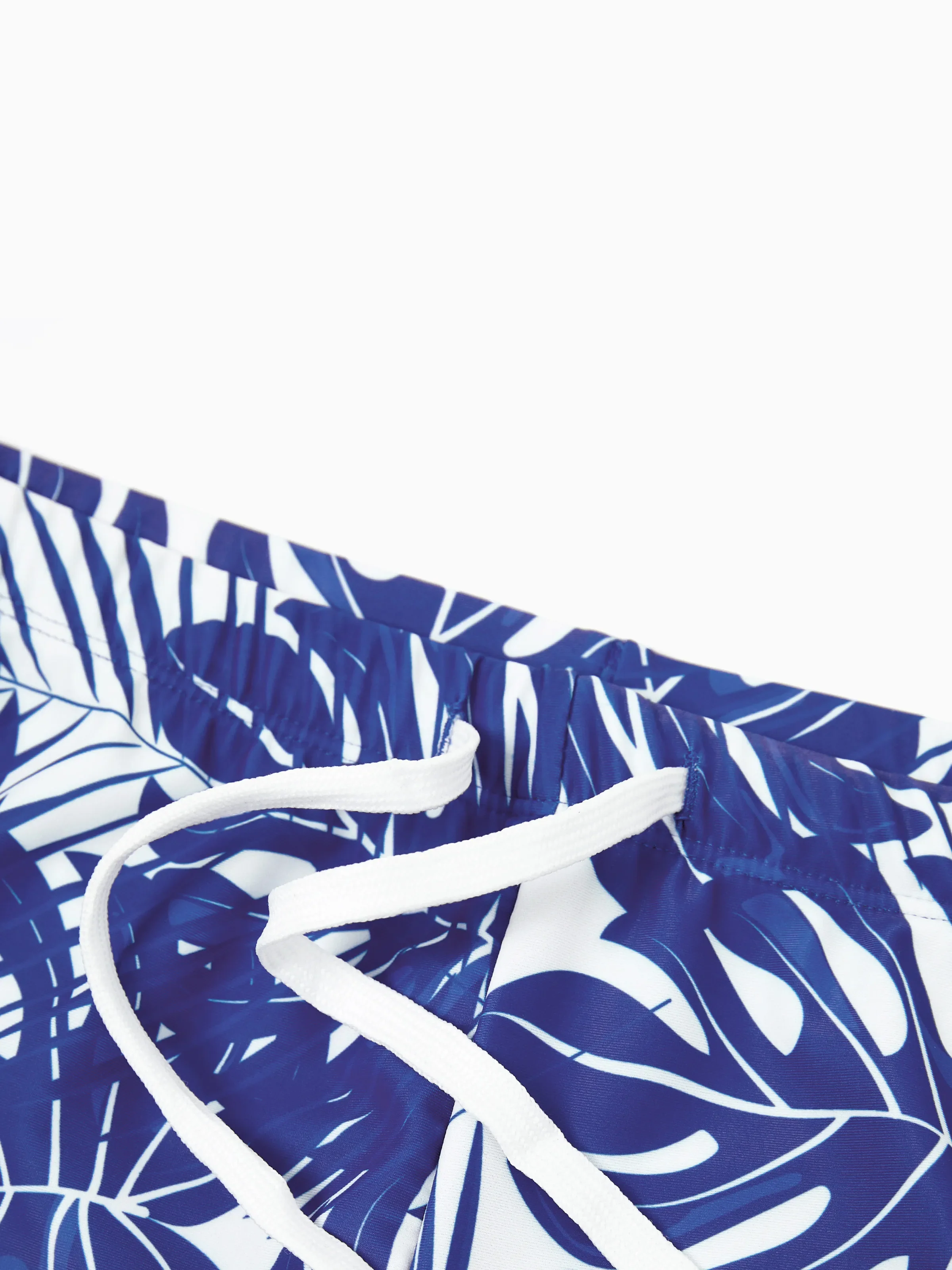 Daddy & Son Tropical Leaf Print Swim Trunks Blue - Image 4