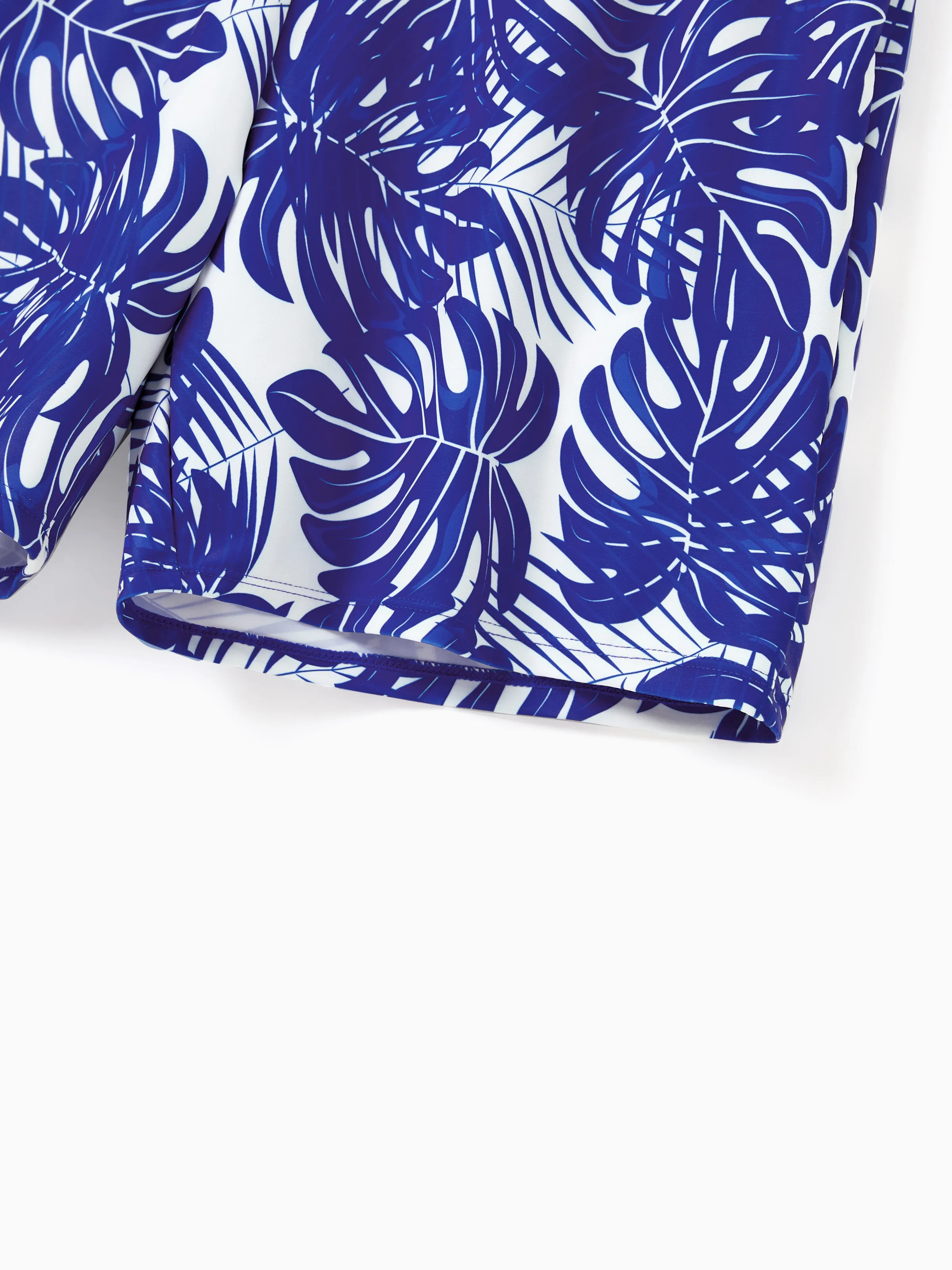 Daddy & Son Tropical Leaf Print Swim Trunks Blue - Image 5