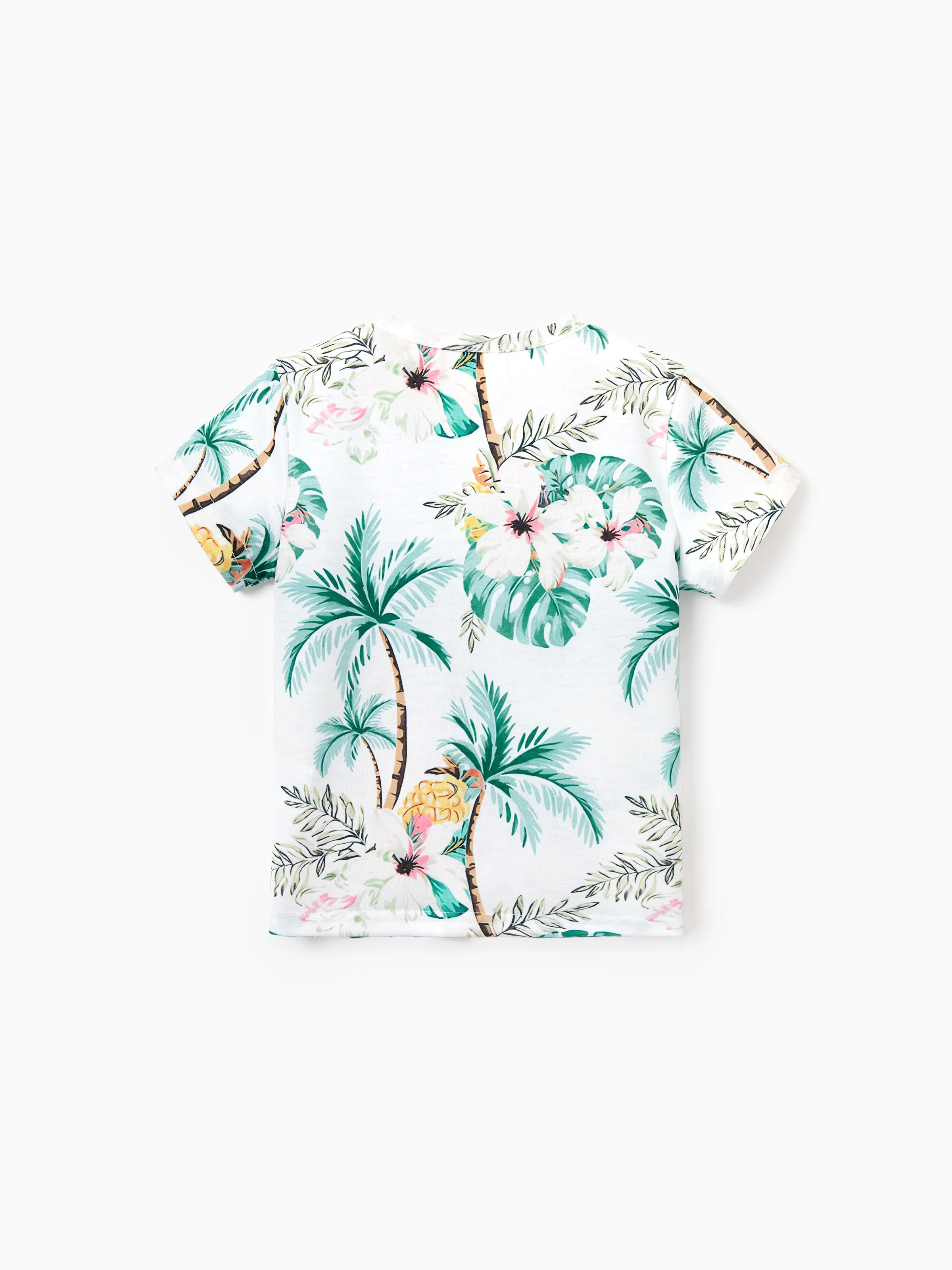 Daddy & Son Tropical Print Outfits,Dad/Kids Cotton T-Shirt Set Green - Image 14