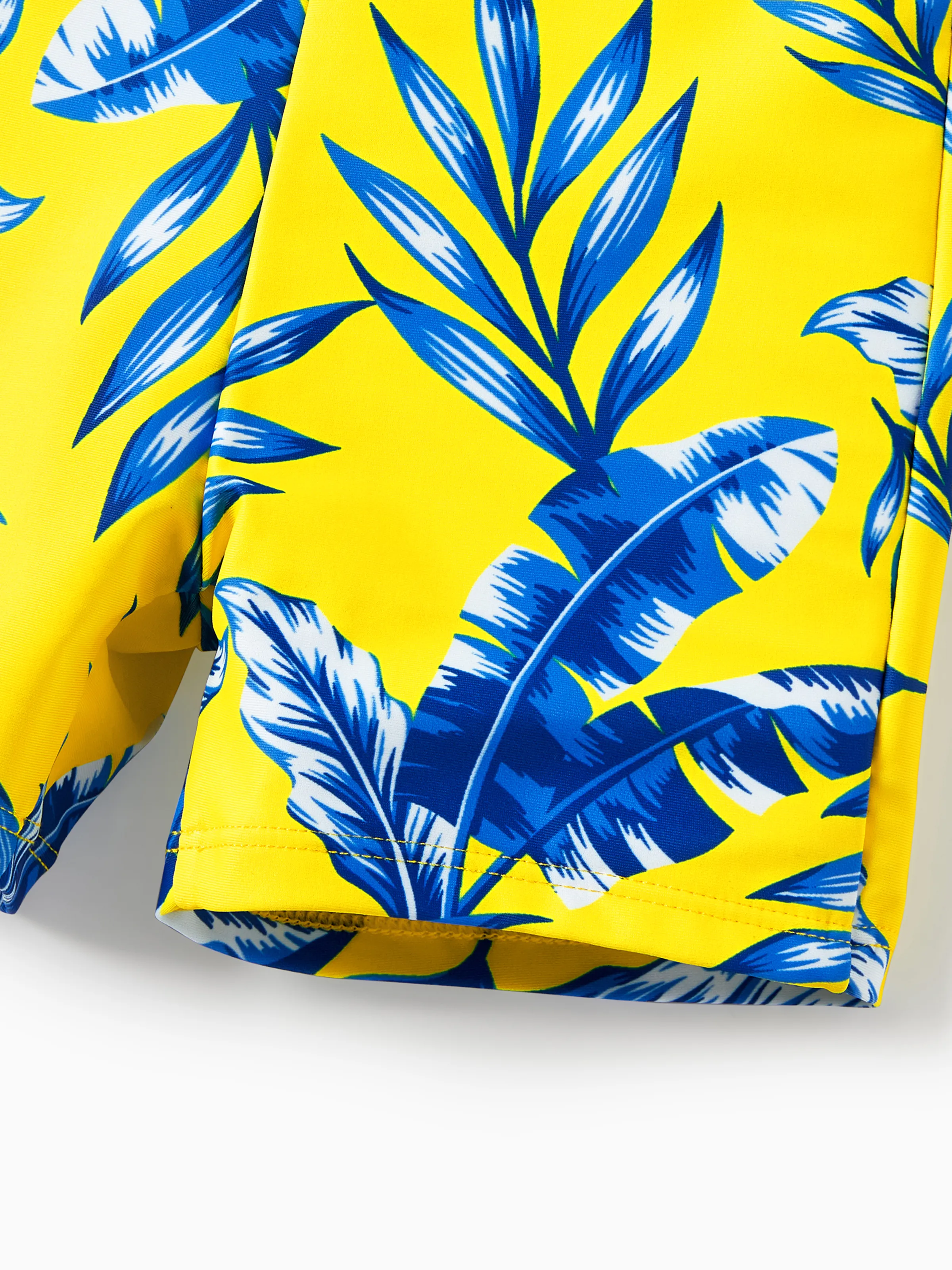 Daddy & Son Yellow Leaf Print Swim Trunks with Optional Swim Cover Up Yellow - Image 11