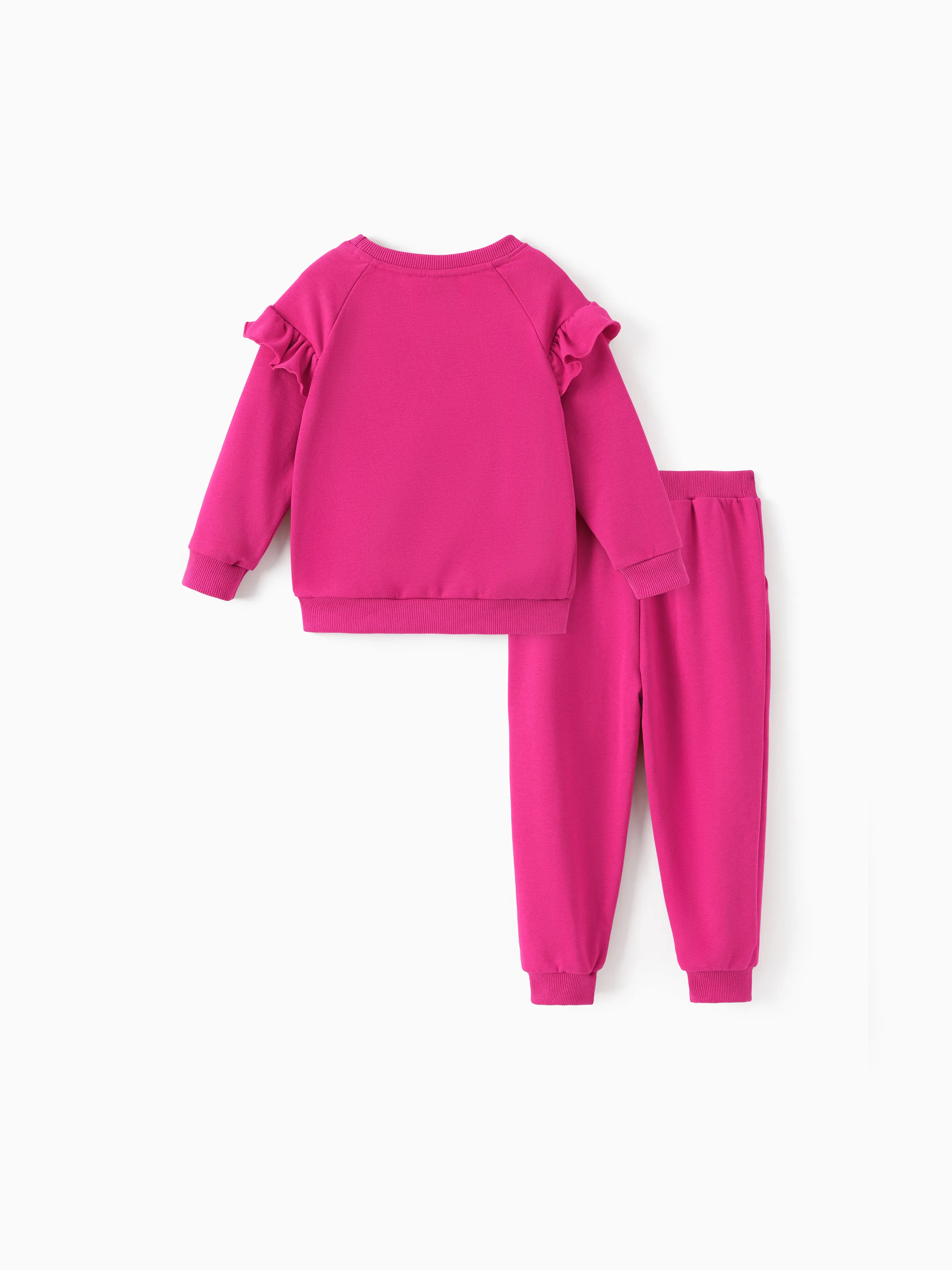 Disney Frozen Toddler Girl Elsa/Anna Ruffled Knit Fabric Top and Pants Set Hot Pink - Image 2