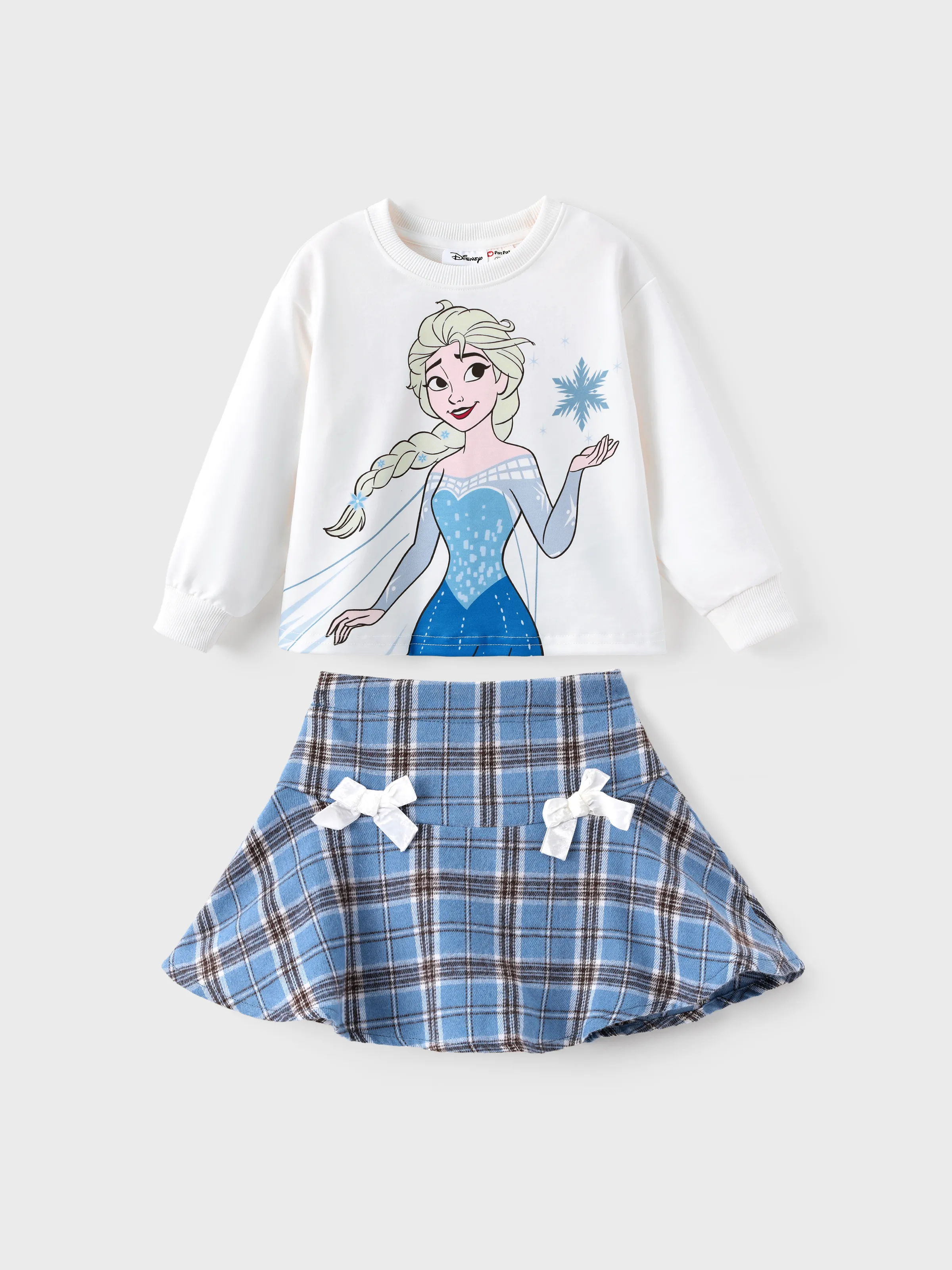 Disney Frozen Toddler Girl 2pcs Elsa Plaid Print with Bows Skirt Set White