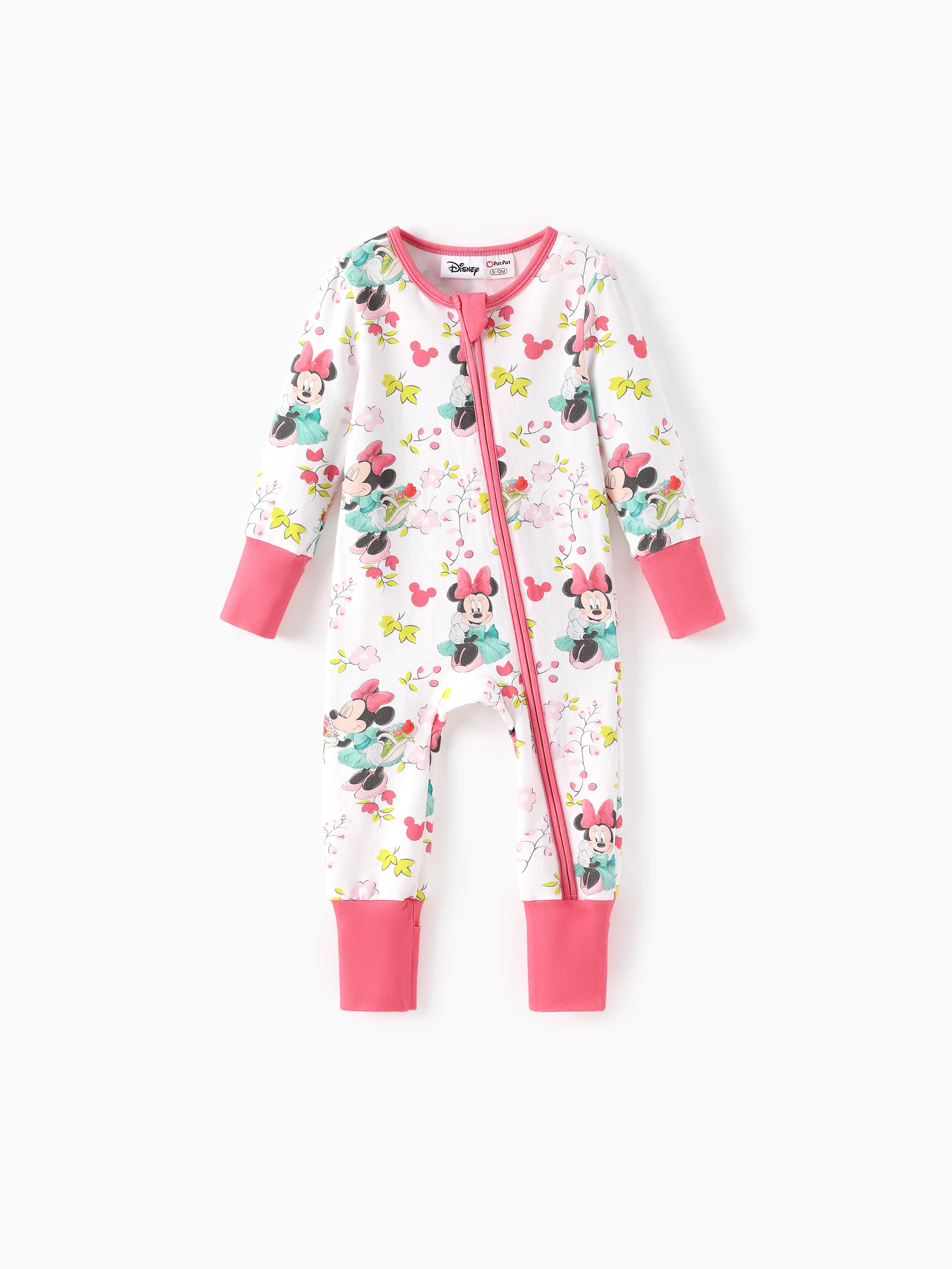 Disney Mickey and Friends Baby Girl Minnie Organic Cotton Colorblock Ribbed Cuffs Jumpsuit Pink Pink