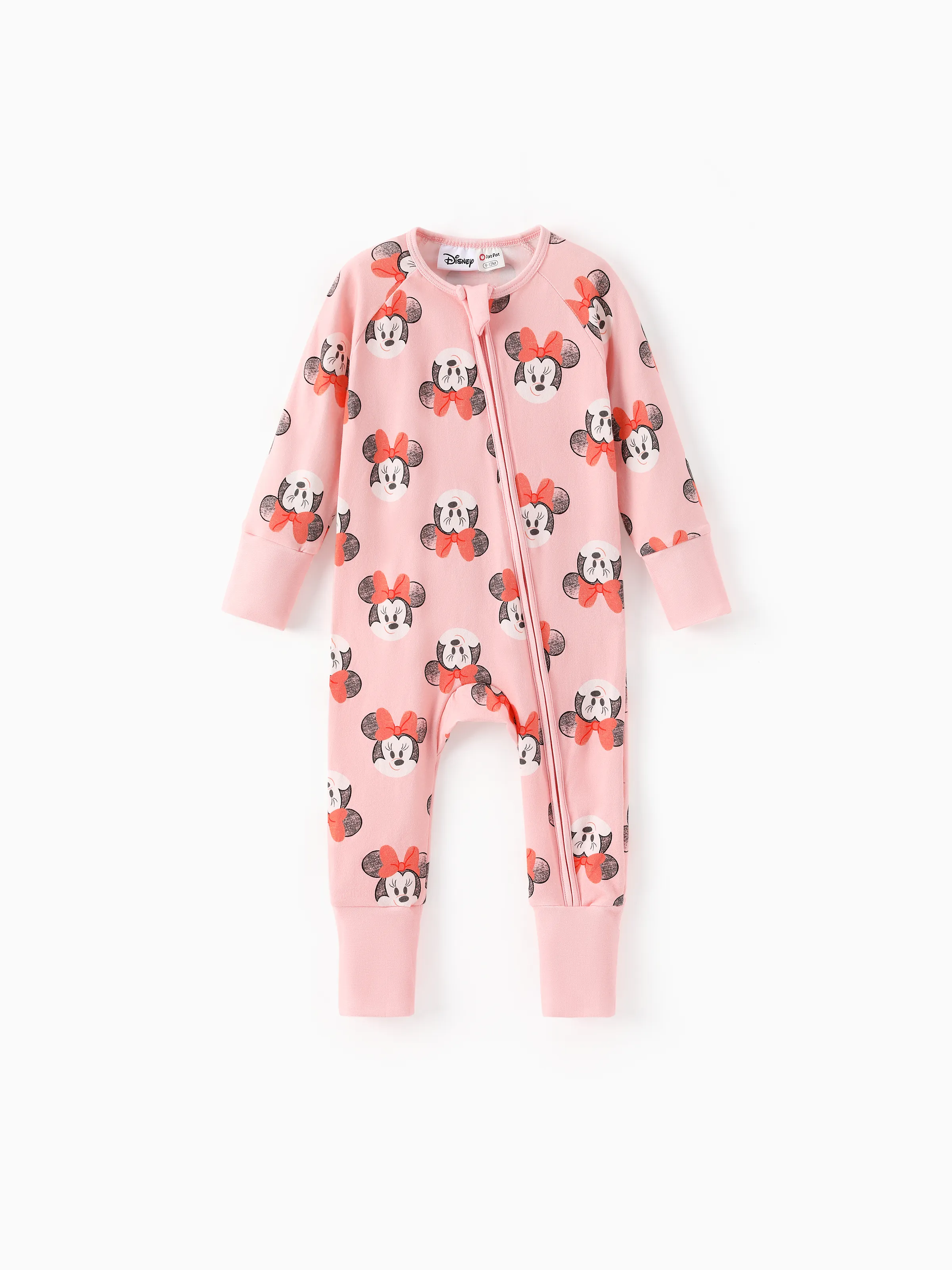 Disney Mickey and Friends Baby Girl Minnie Organic Cotton Ribbed Cuffs Jumpsuit Pink