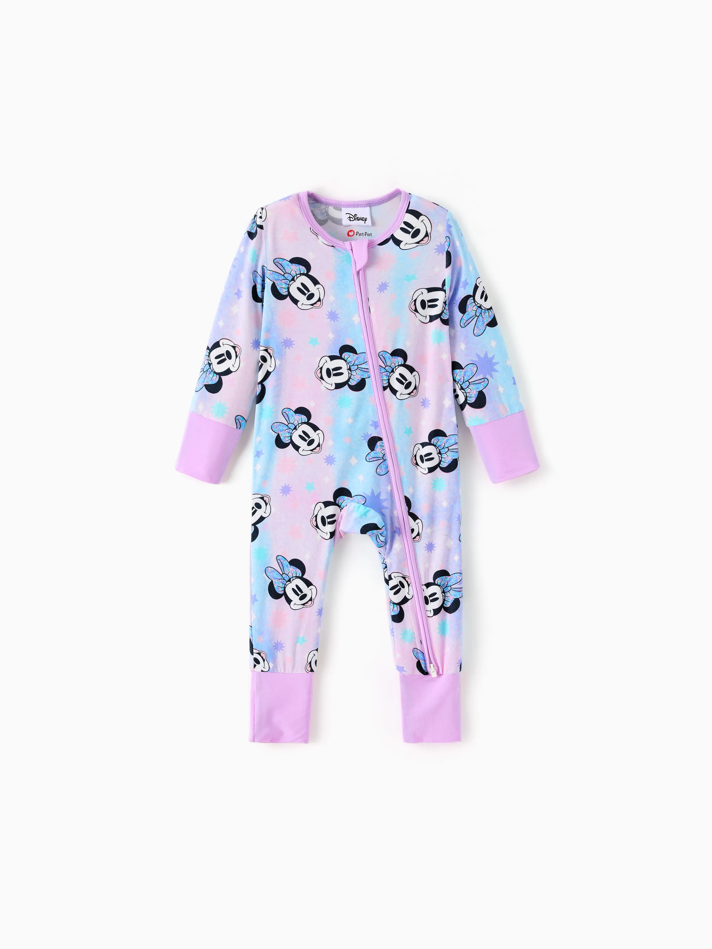 Disney Mickey and Friends Bamboo Baby Girl Minnie Printed 2-Way Zipper Anti Slip Long-sleeve Footie Pink purple - Image 3
