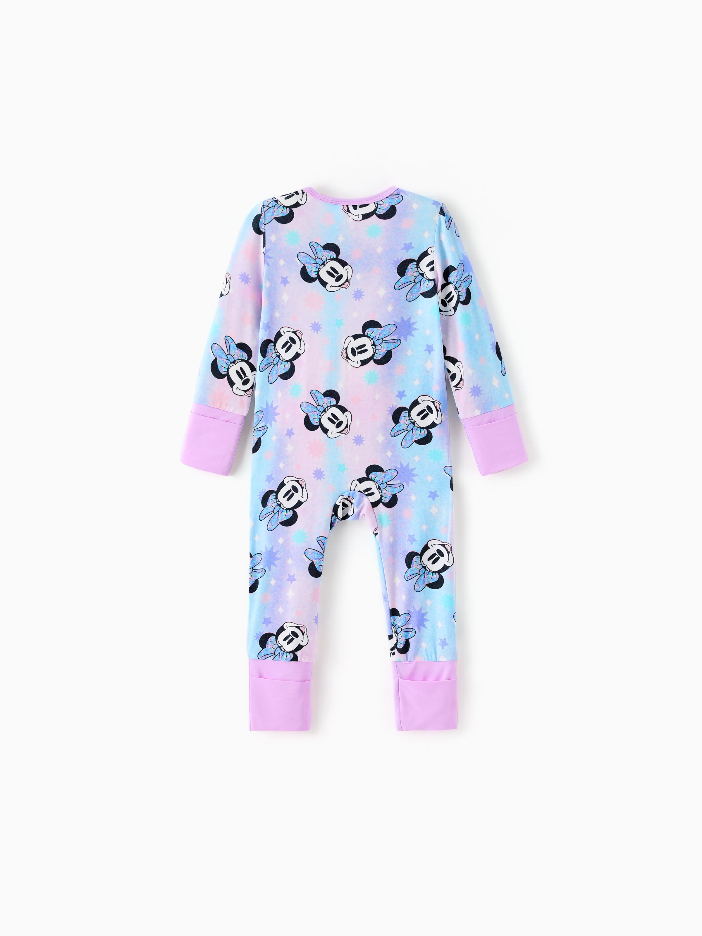 Disney Mickey and Friends Bamboo Baby Girl Minnie Printed 2-Way Zipper Anti Slip Long-sleeve Footie Pink purple - Image 4