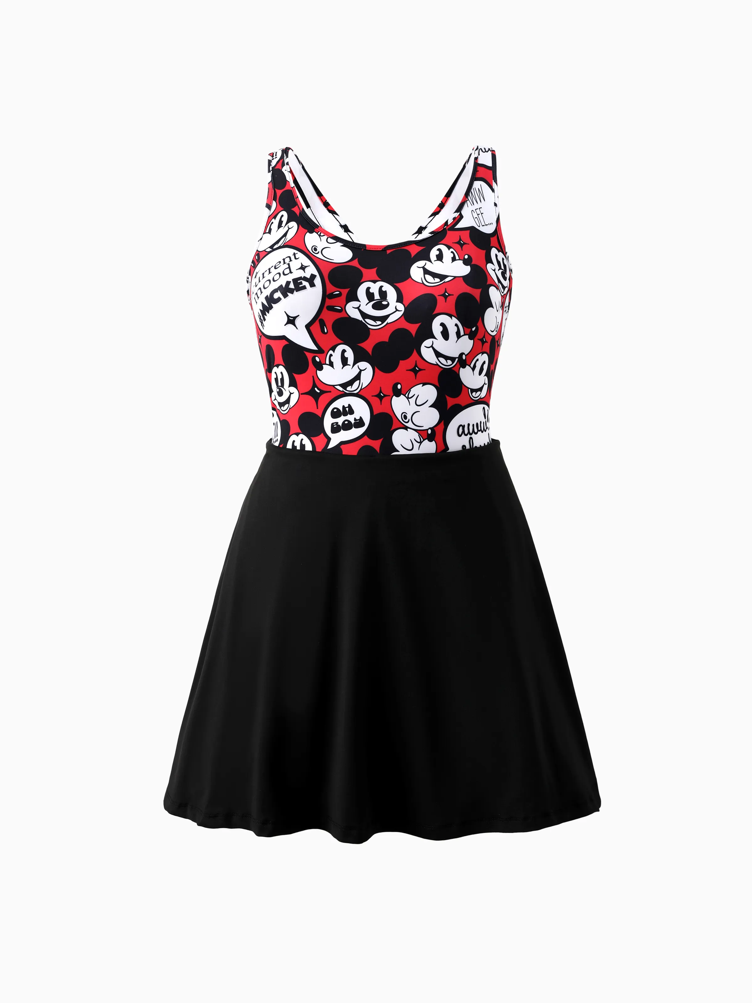 Disney Mickey and Friends Family matching 1pc Mickey Mouse Graffiti Cotton T-shirt or Colorblock Dress with Built-in Shorts & Pockets or Naia™ Allover Romper Red - Image 3