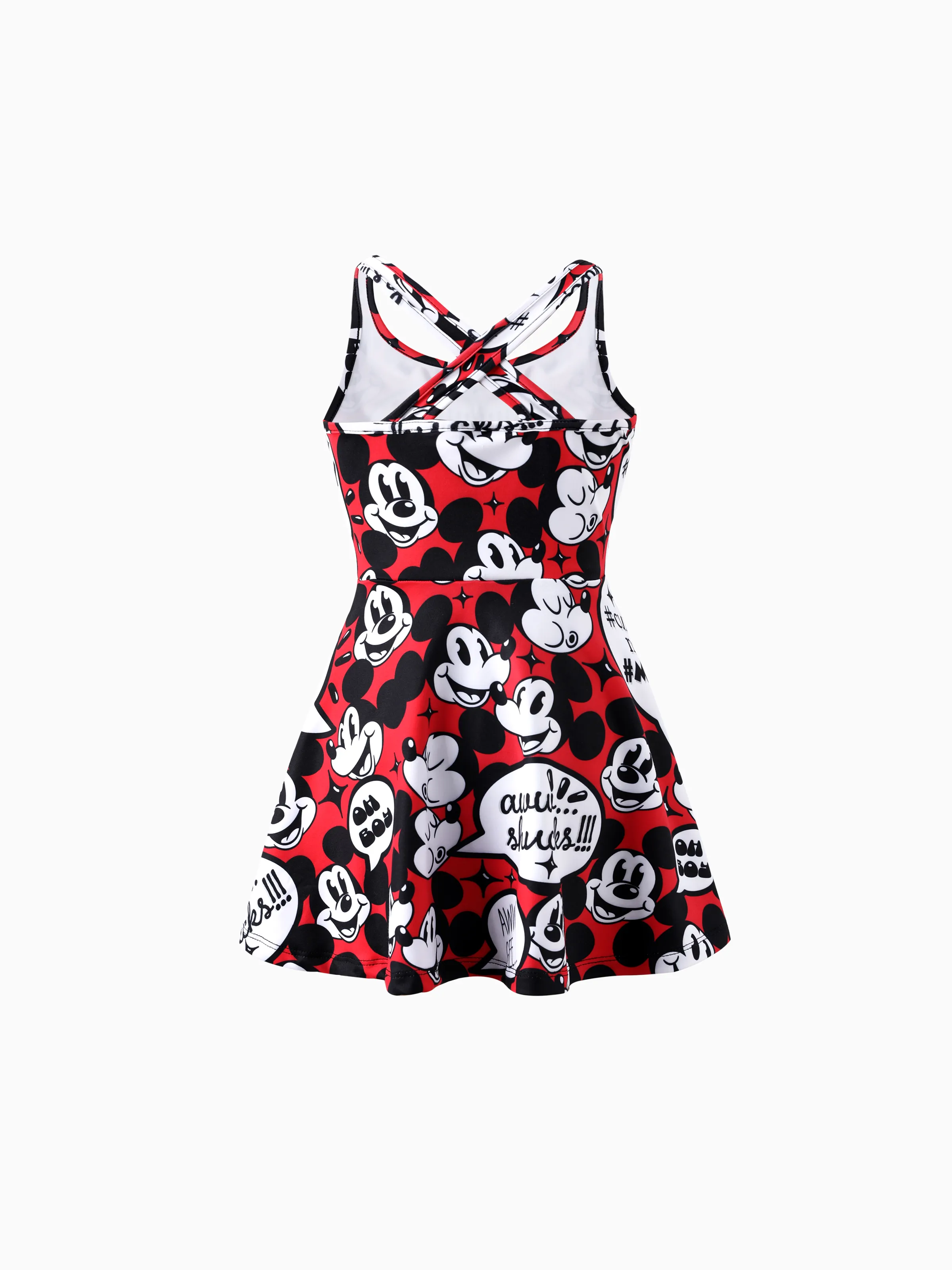 Disney Mickey and Friends Family matching 1pc Mickey Mouse Graffiti Cotton T-shirt or Colorblock Dress with Built-in Shorts & Pockets or Naia™ Allover Romper Red - Image 5