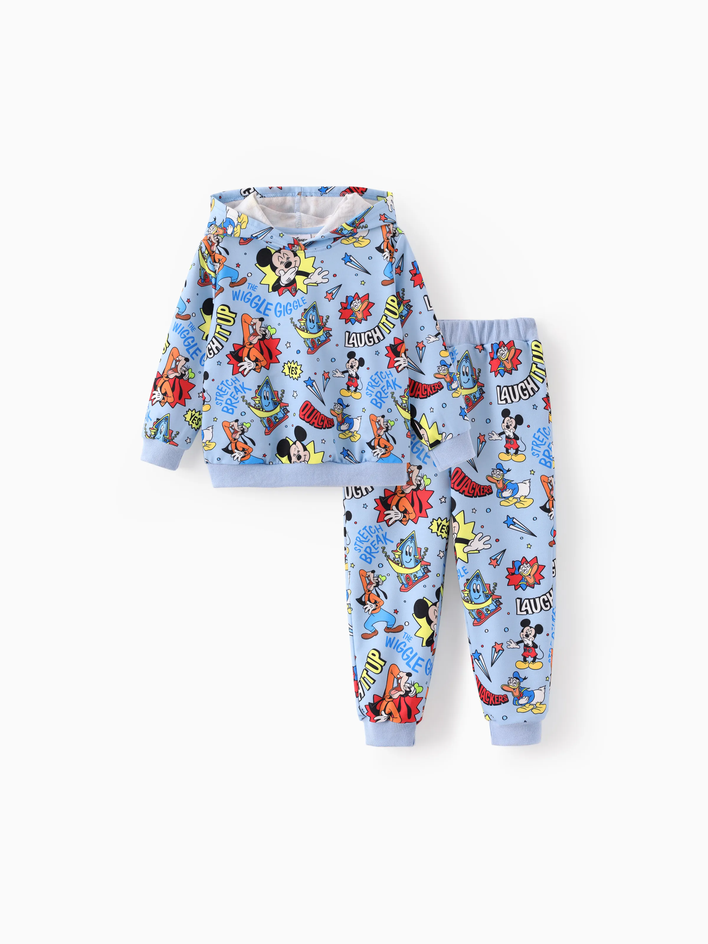 Disney Mickey and Friends Toddler Boy 2pcs Mickey Mouse Cotton Hooded Sweatshirt and Pants Sets Light Blue