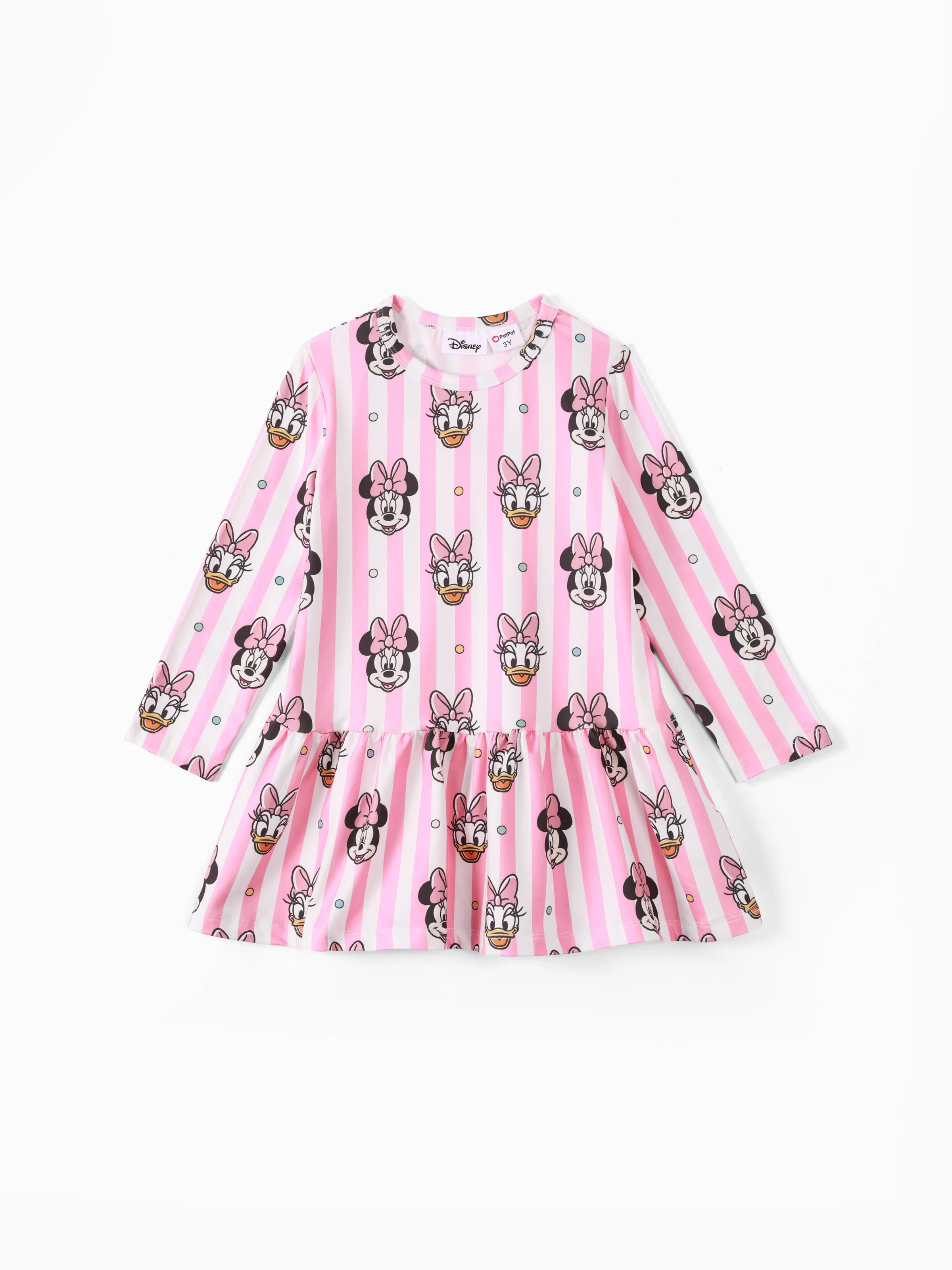 Disney Mickey and Friends Toddler Girl Daisy Polka Dot/Stripe Digital Print Dress Pink