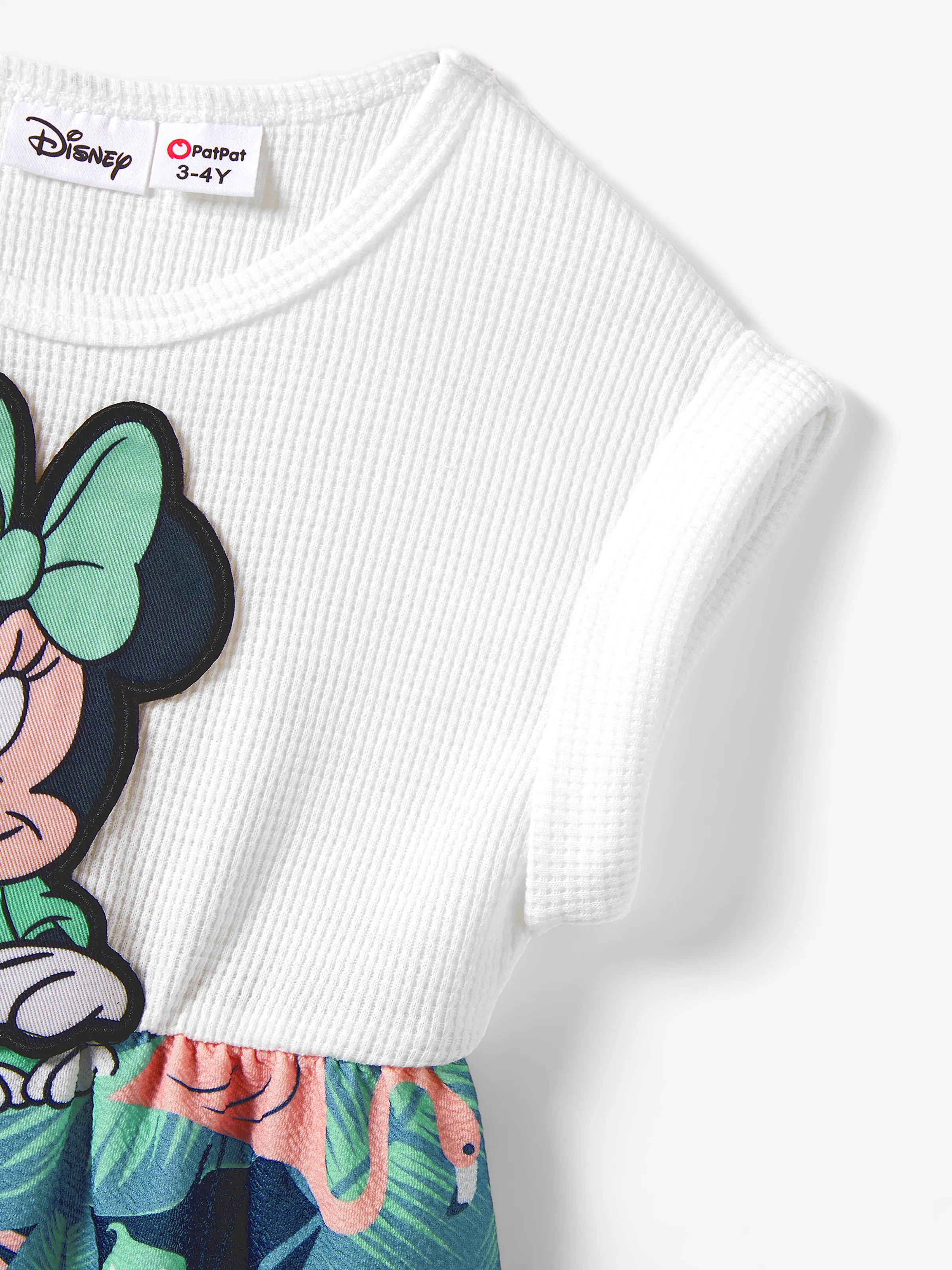 Disney Mickey and Friends Toddler/Kid Girl Tropical Botanical Print Waffle Fabric Dress greenwhite - Image 4