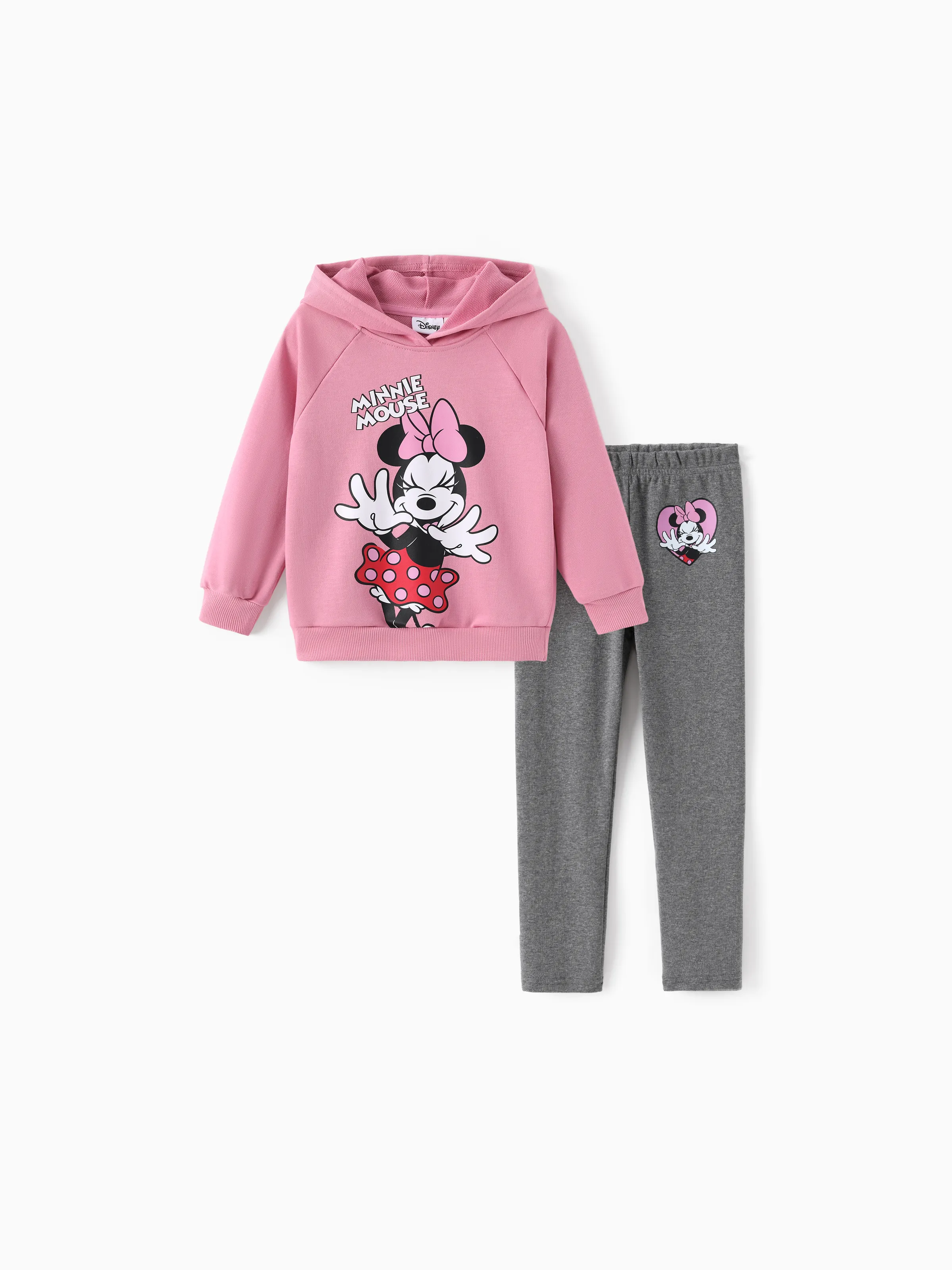 Disney Mickey and Friends Toddler/Kids Girl 2pcs Minnie Polka Dot Hooded Top and Leggings Set Pink