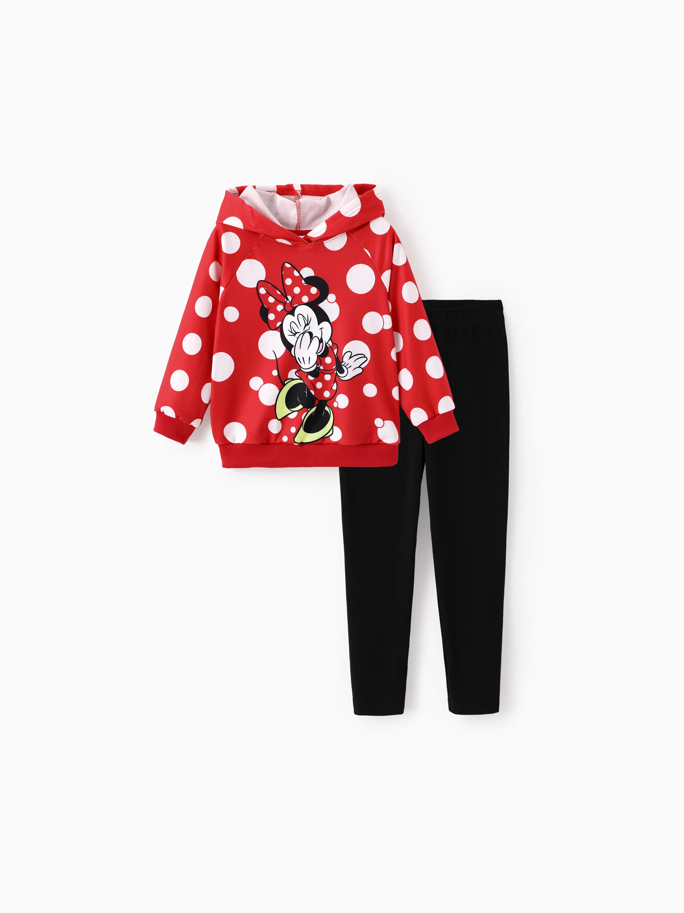 Disney Mickey and Friends Toddler/Kids Girl 2pcs Minnie Polka Dot Hooded Top and Leggings Set Red