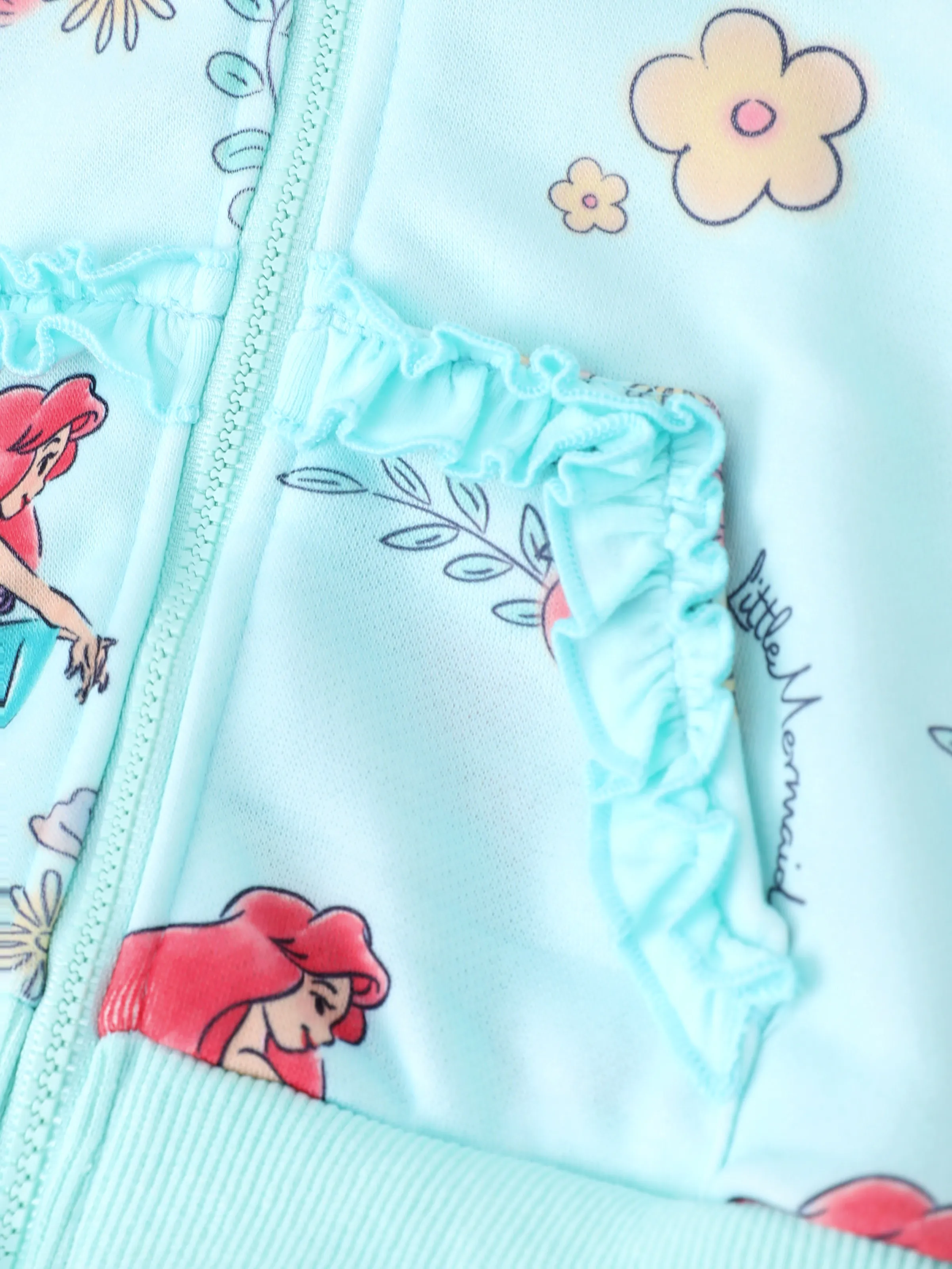 Disney Princess Baby/Toddler Girl Ariel Floral Pattern Ruffled Hooded Jacket
Green - Image 5