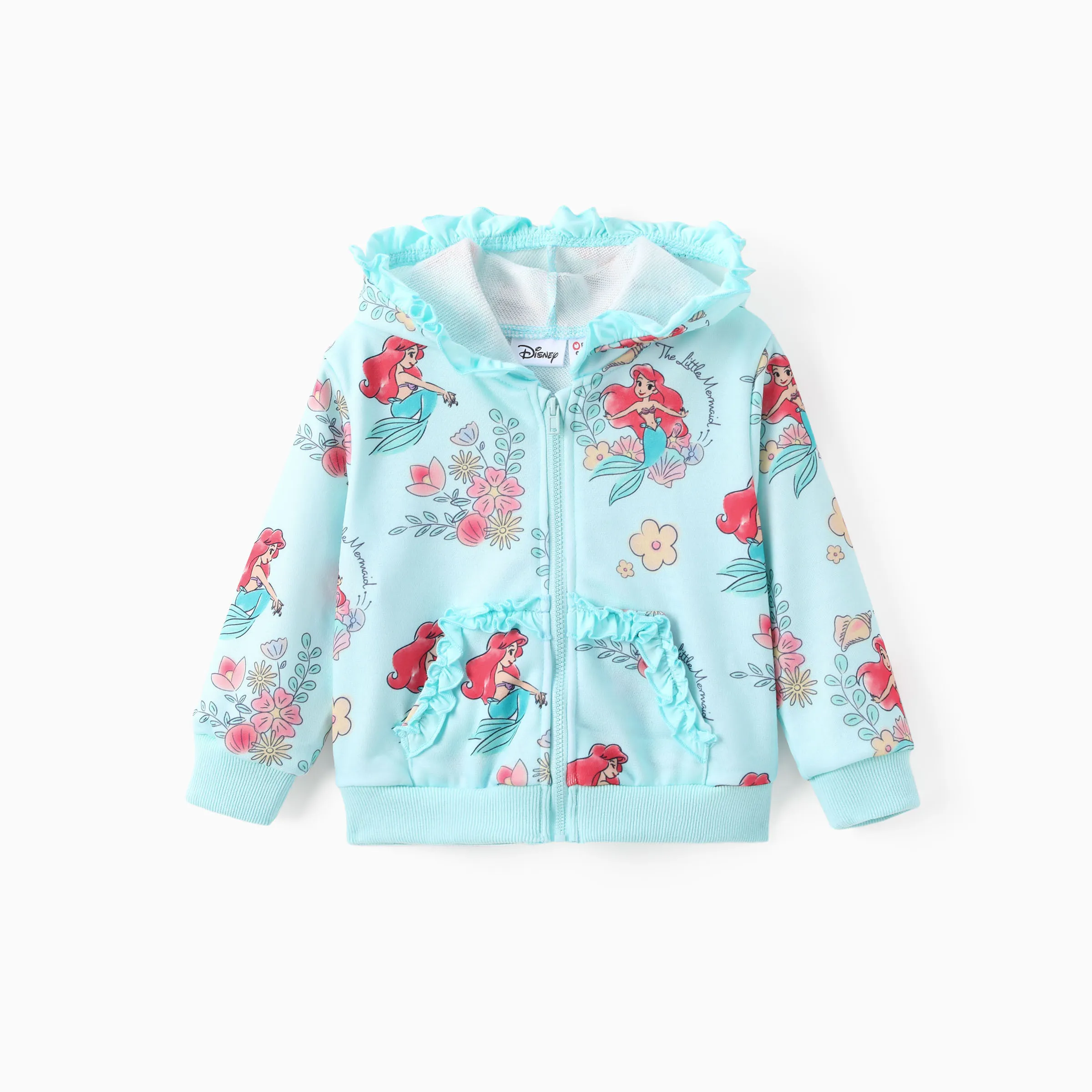 Disney Princess Baby/Toddler Girl Ariel Floral Pattern Ruffled Hooded Jacket
Green - Image 7