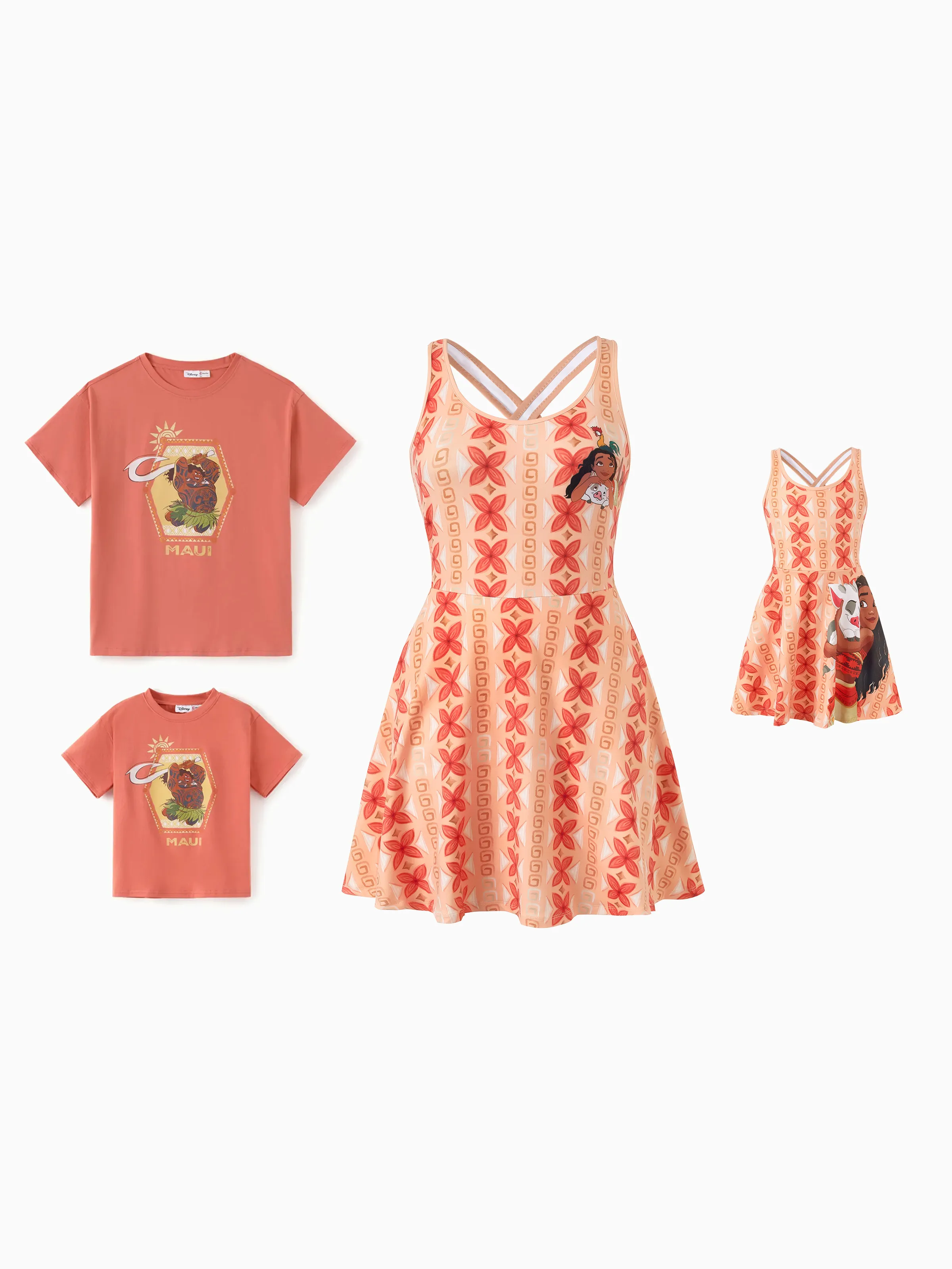 Disney Princess Mommy & me Moana Sporty Dress with Built-in Shorts & Pockets/ Cotton Top Orange - Image 3