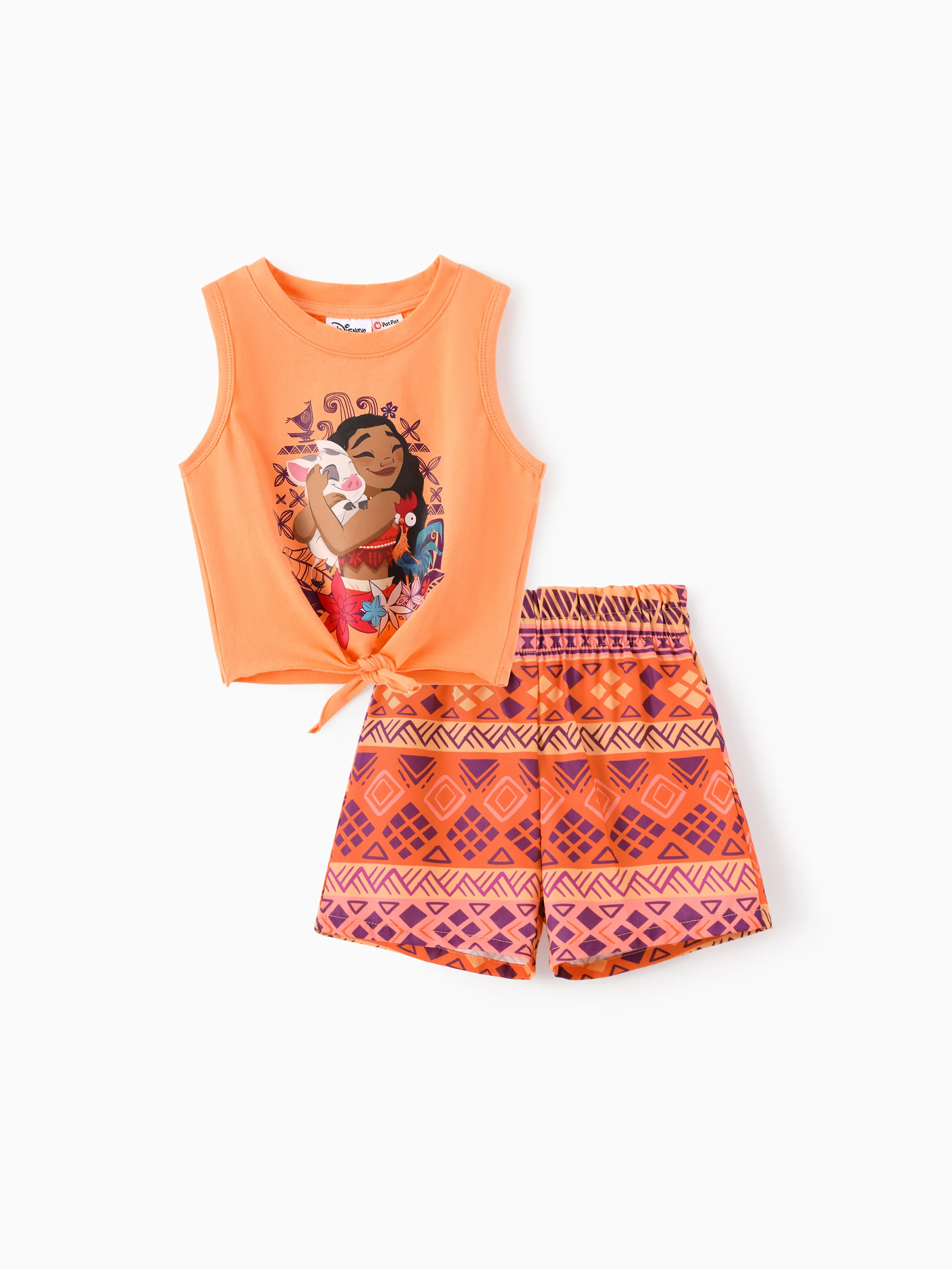 Disney Princess Toddler Girl 2pcs Cotton Moana Knotted Sleeveless Tank Top And Shorts Set Orange