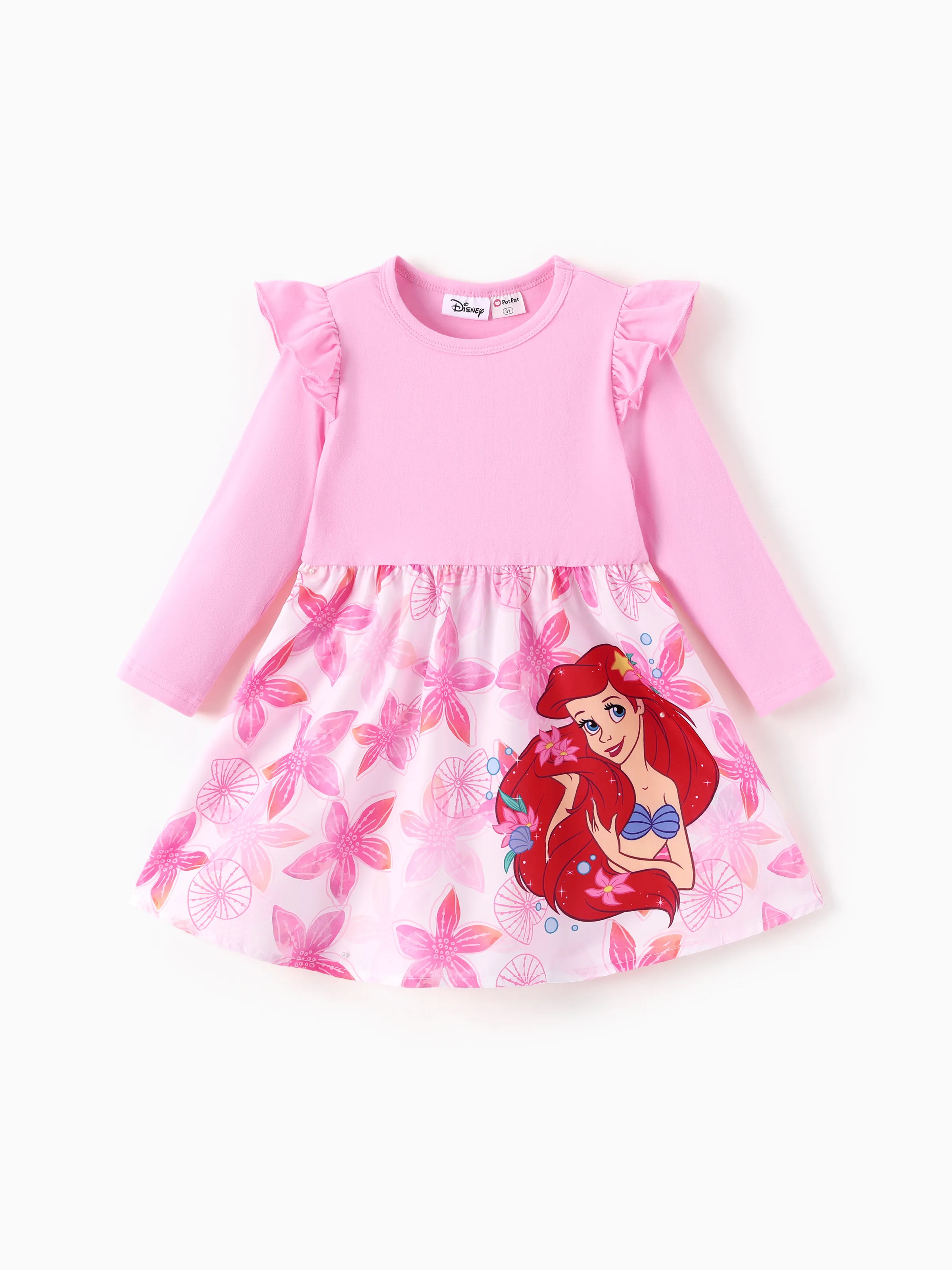 Disney Princess Toddler Girl Ariel Childlike Ruffle Flutter-sleeve Dress Pink