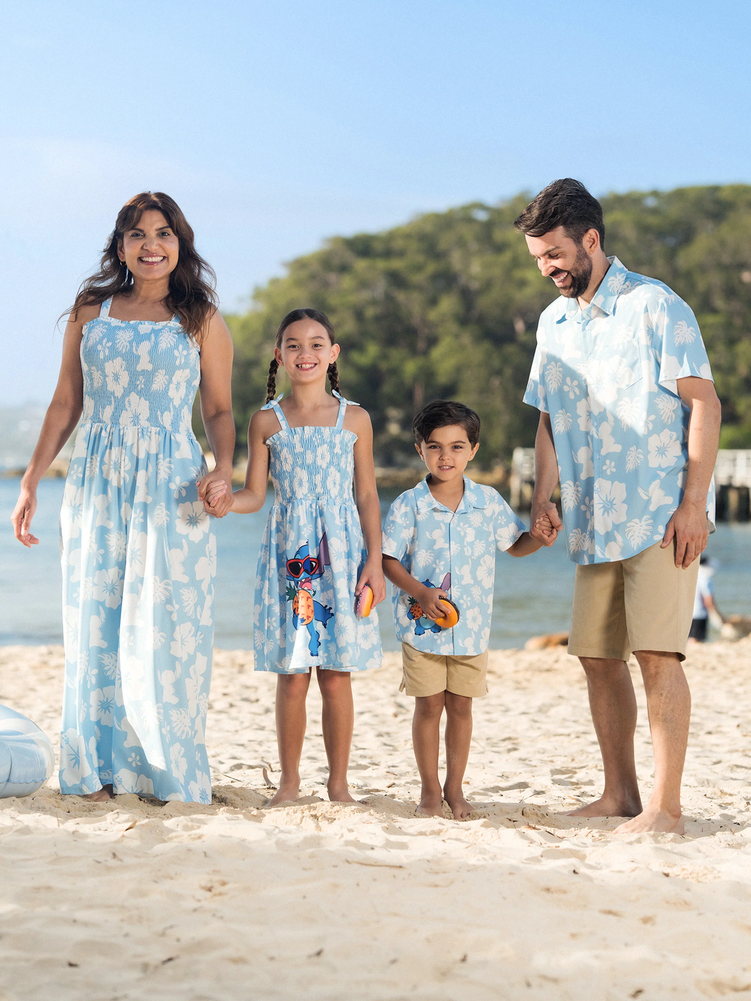 Disney Stitch Daddy & Daughter Tropical Floral Jumpsuit/ Dress/ Shirt Light Blue - Image 2