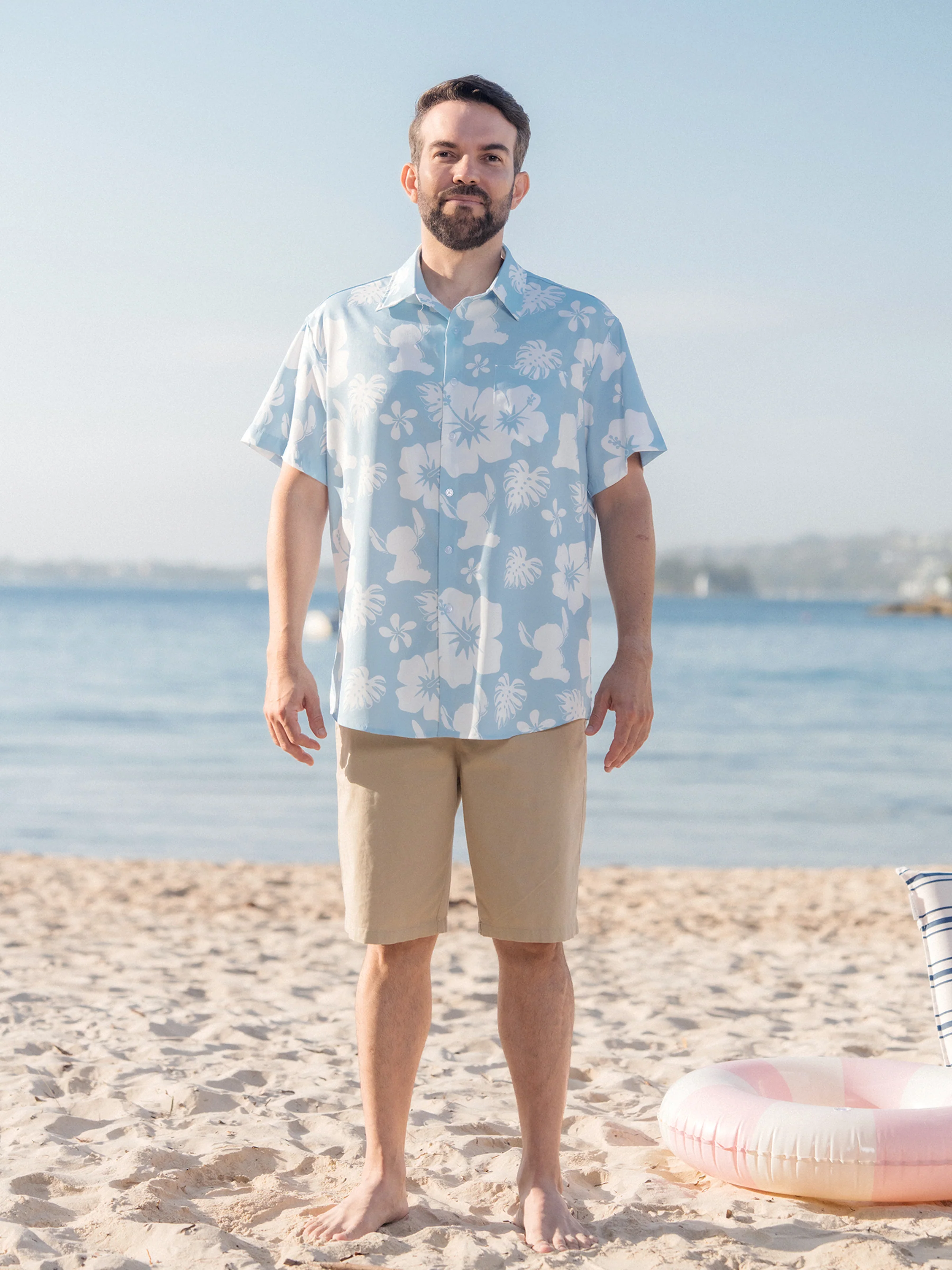 Disney Stitch Daddy & Daughter Tropical Floral Jumpsuit/ Dress/ Shirt Light Blue - Image 4