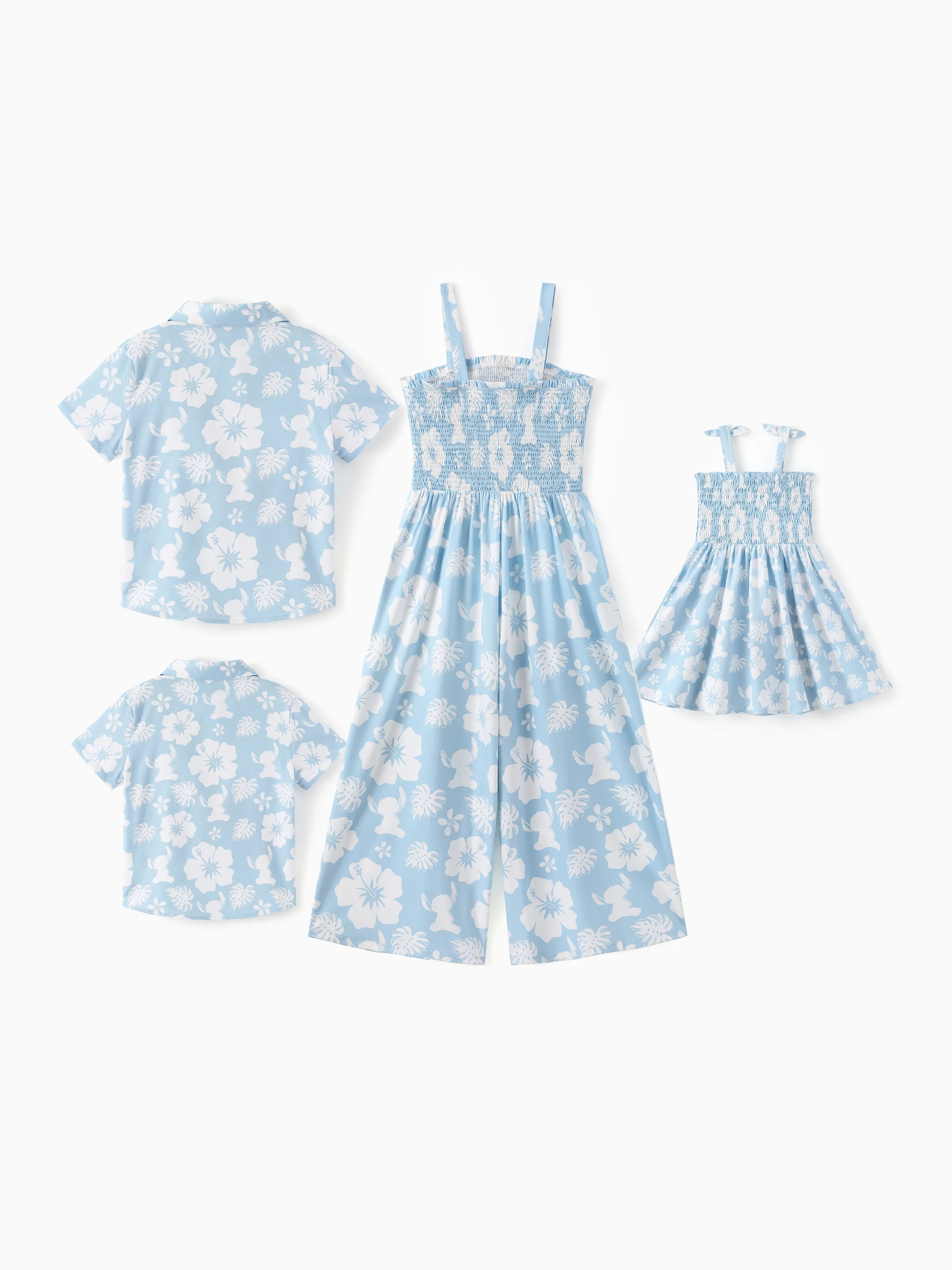 Disney Stitch Matching Family Tropical Floral Jumpsuit/ Dress/ Shirt Light Blue - Image 7