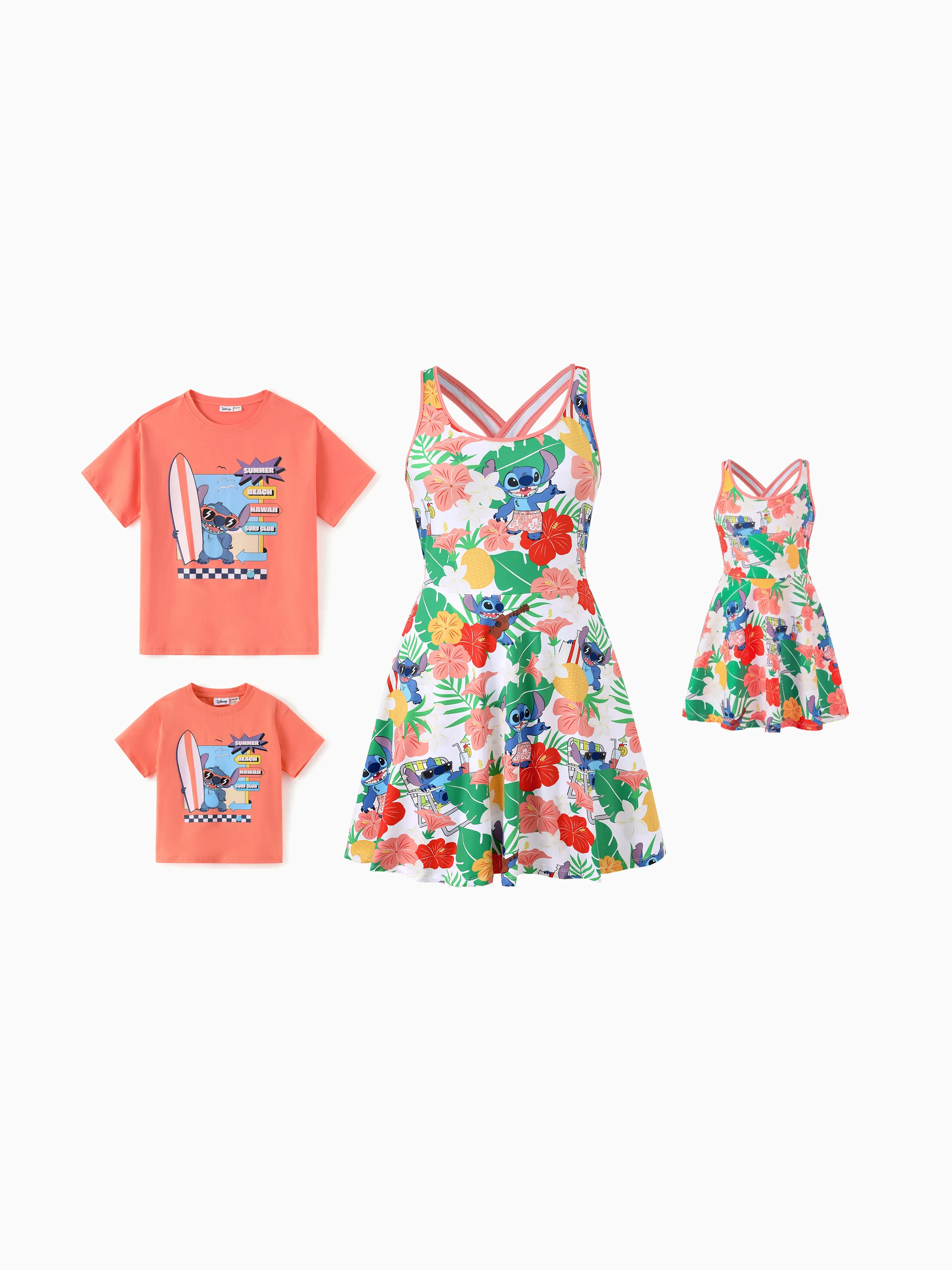 Disney Stitch Mommy & me Tropical Floral Sporty Dress with Built-in Shorts & Pockets/ Cotton Top Multi-color - Image 3