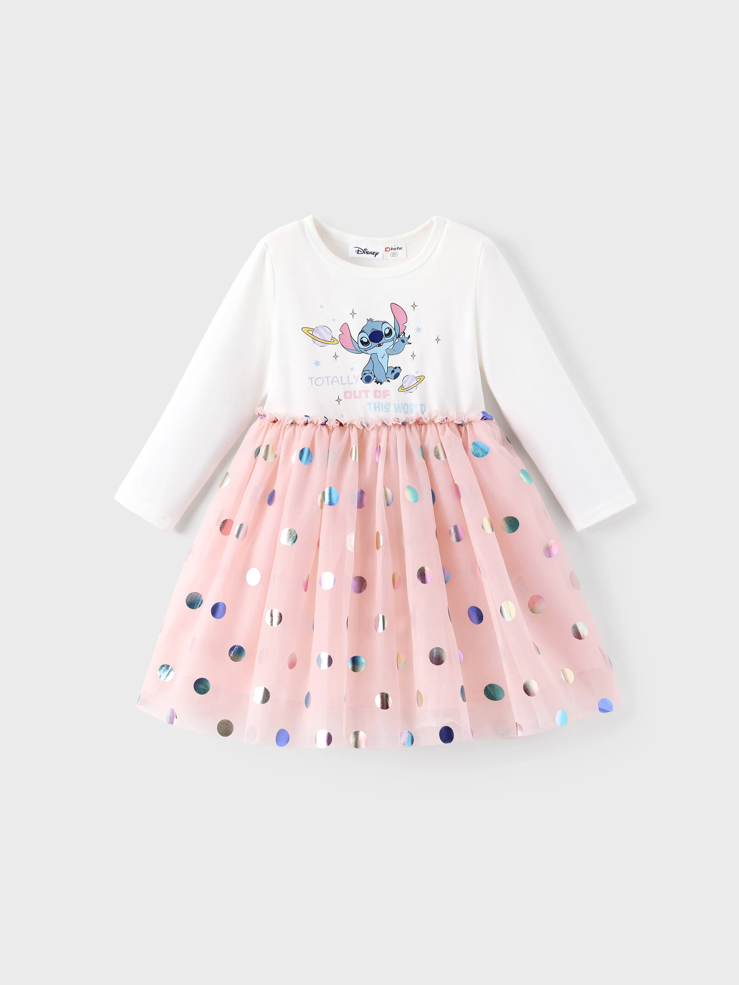 Disney Stitch Toddler Girl 62% Cotton Printed Mesh Dress White