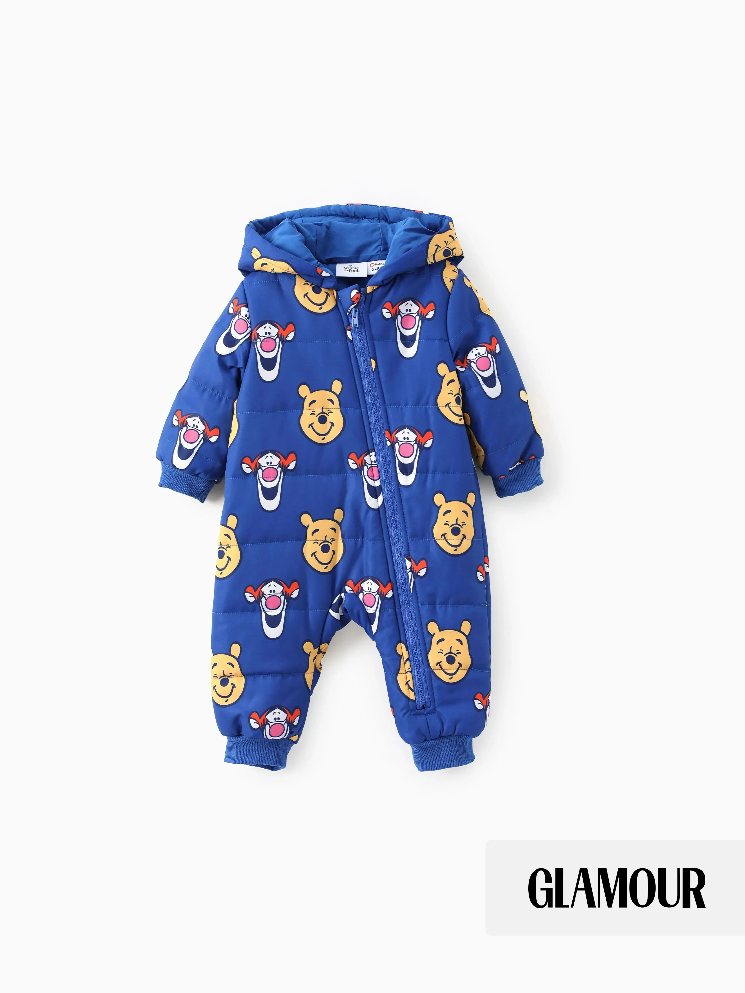 Disney Winnie the Pooh Baby Boy 1pcs Character Allover Print Zipper Hooded Long-sleeve Thicken Puffer Jumpsuit Blue-