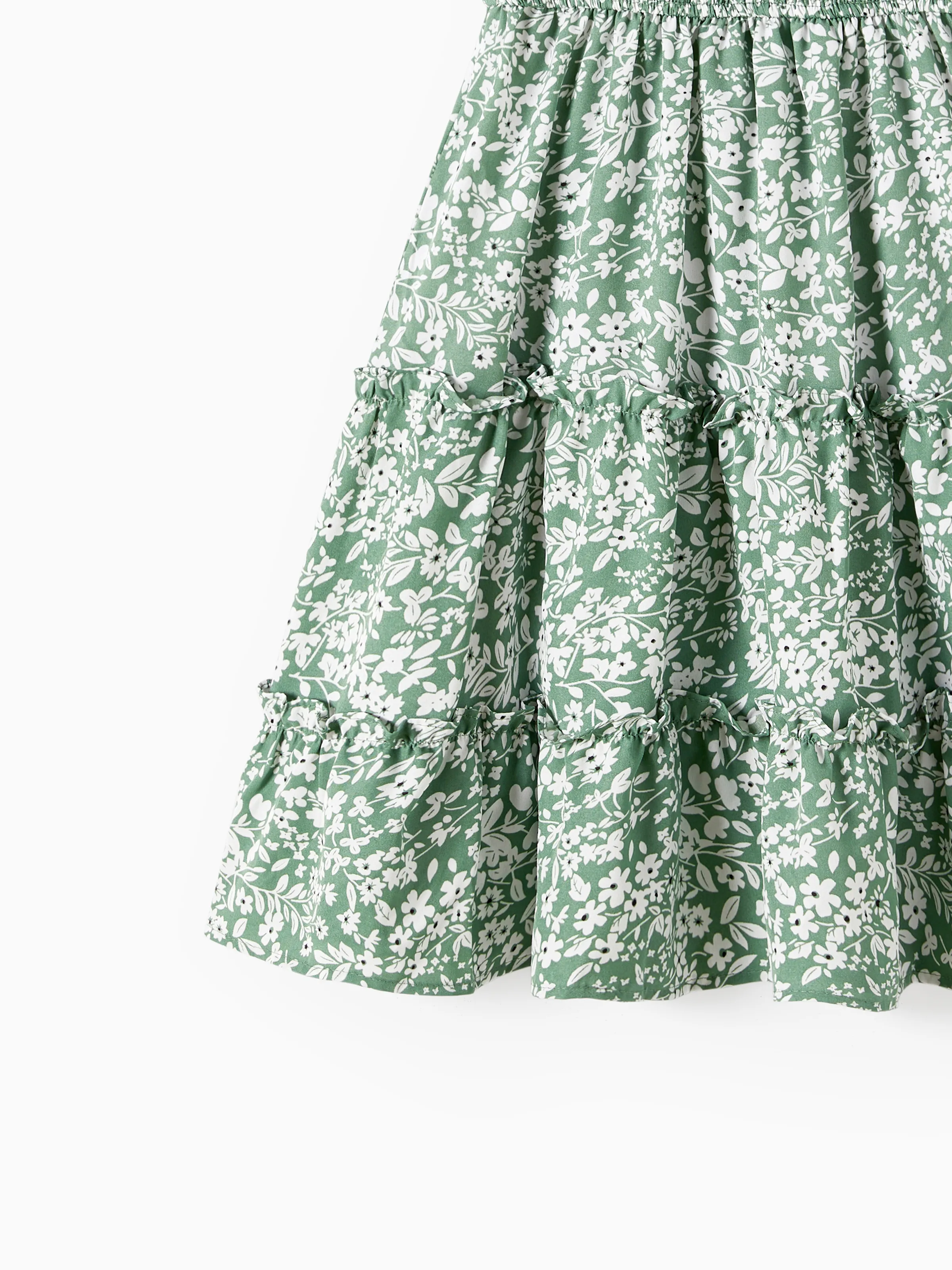 Elegant Broken Flower Matching Outfits for Family, Smocking Design, Medium Thickness Green - Image 11