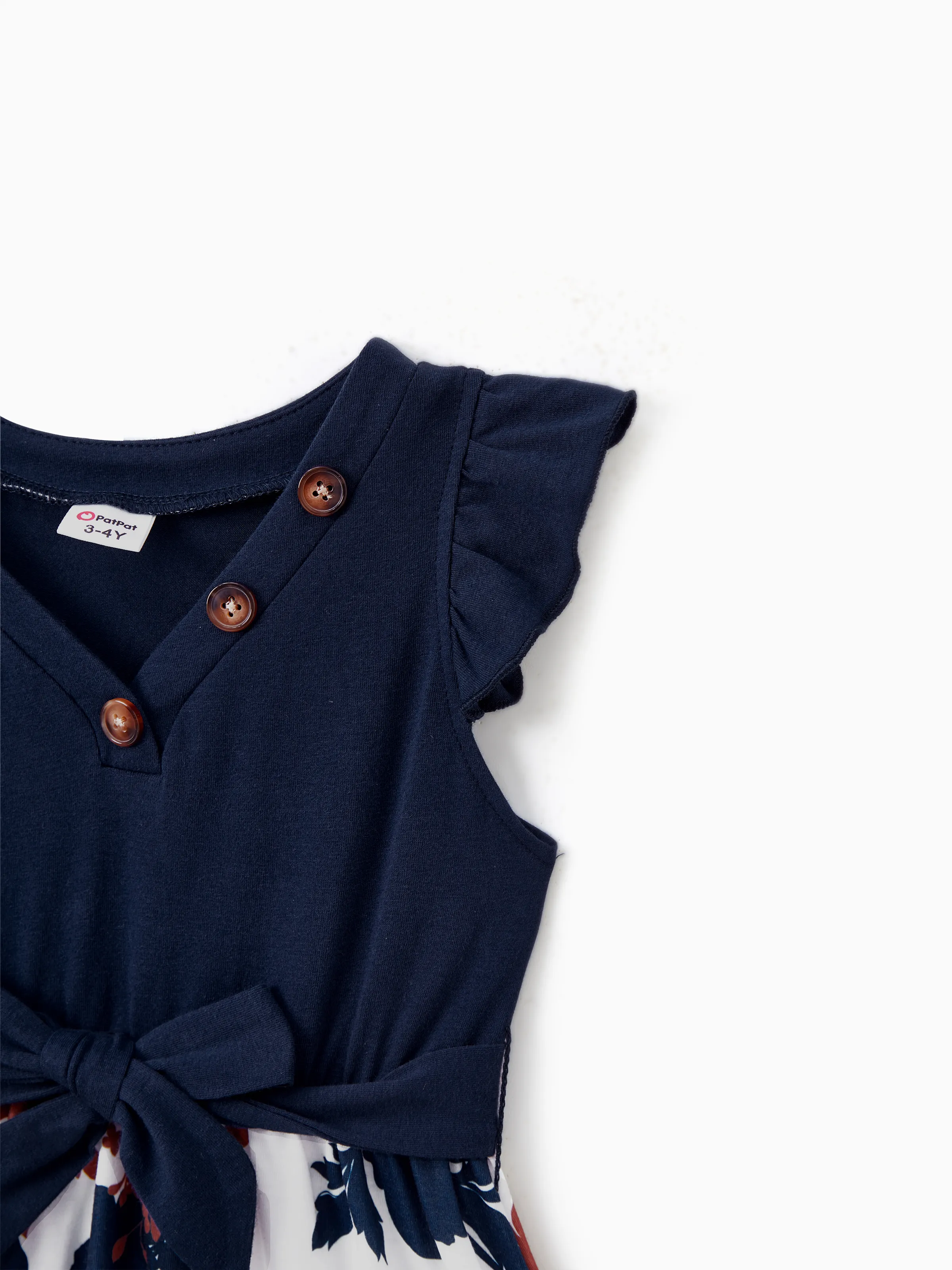 Family Matching Casual Dress or T-Shirt, Solid Color, Fabric Stitching royalblue - Image 10