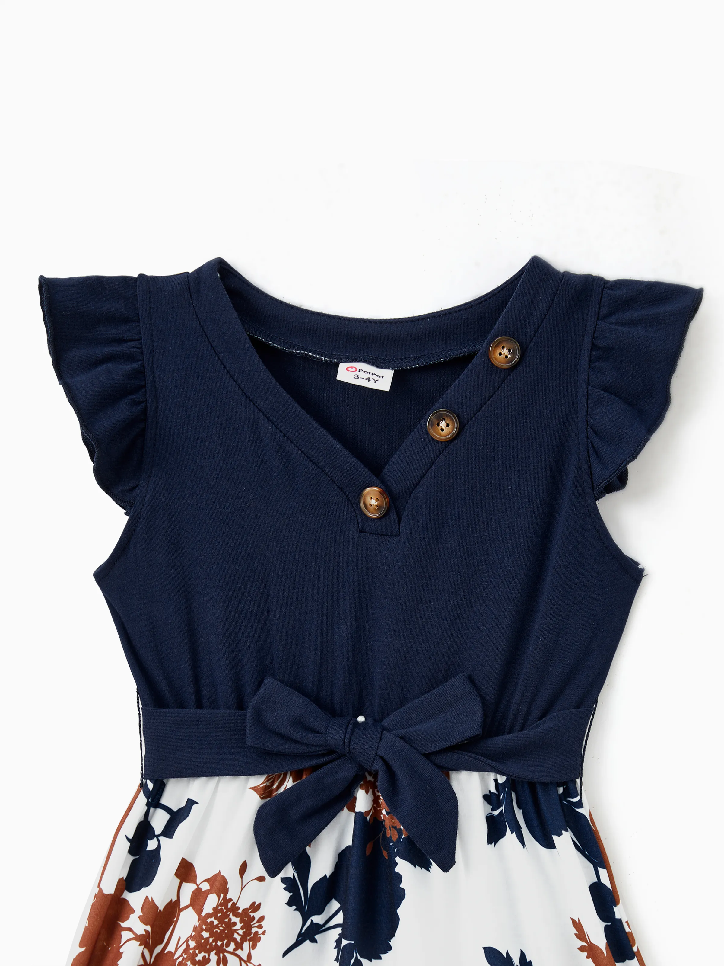 Family Matching Casual Dress or T-Shirt, Solid Color, Fabric Stitching royalblue - Image 11