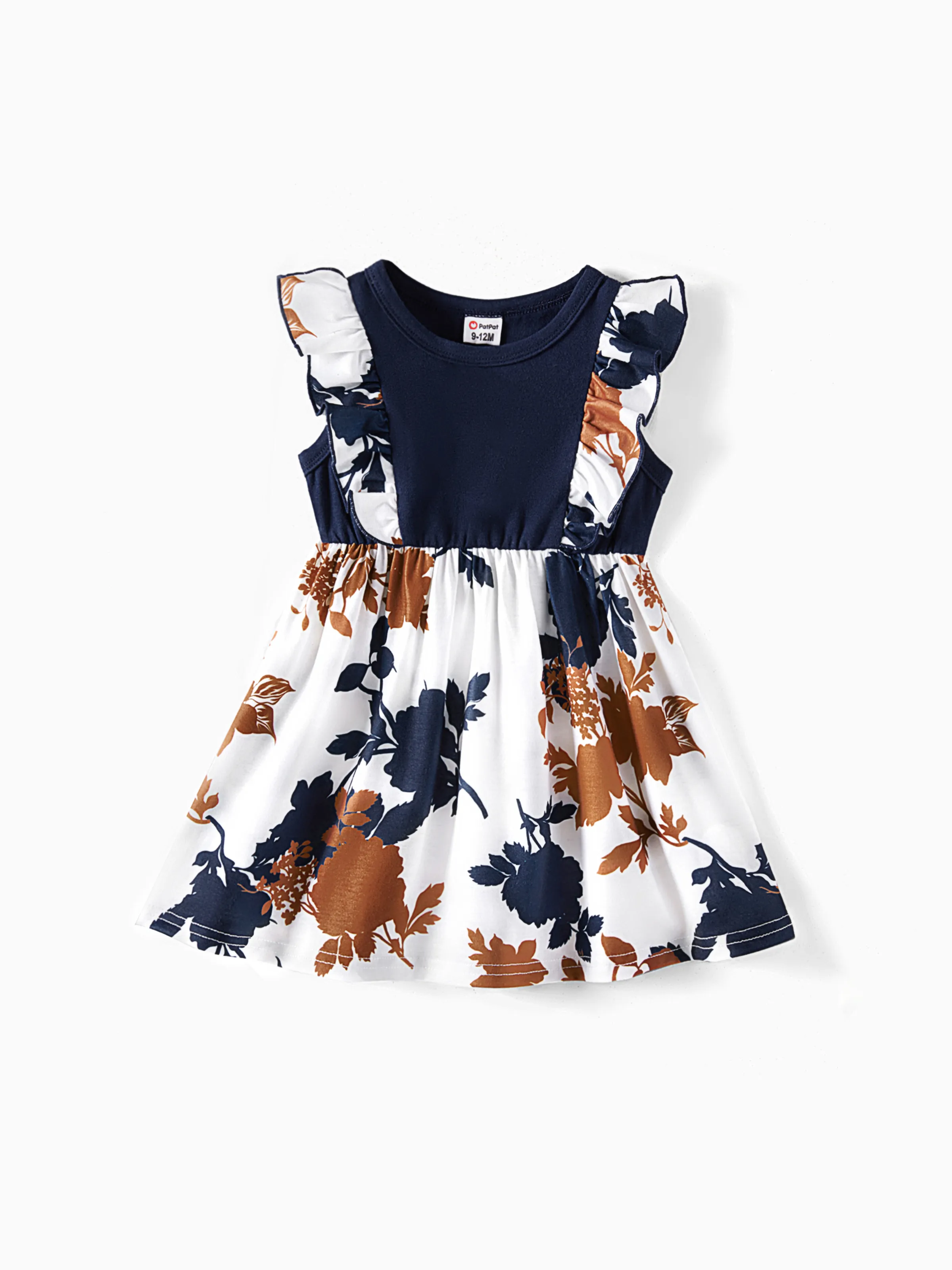 Family Matching Casual Dress or T-Shirt, Solid Color, Fabric Stitching royalblue - Image 13