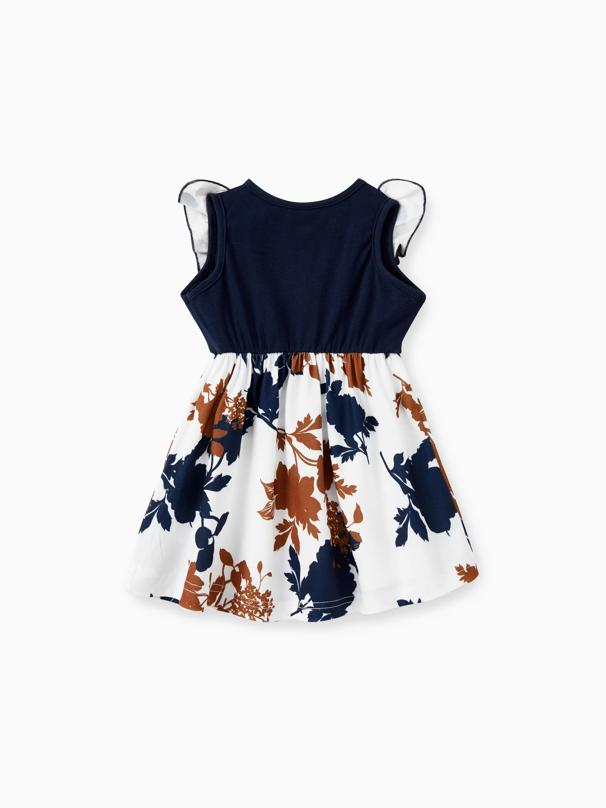 Family Matching Casual Dress or T-Shirt, Solid Color, Fabric Stitching royalblue - Image 14