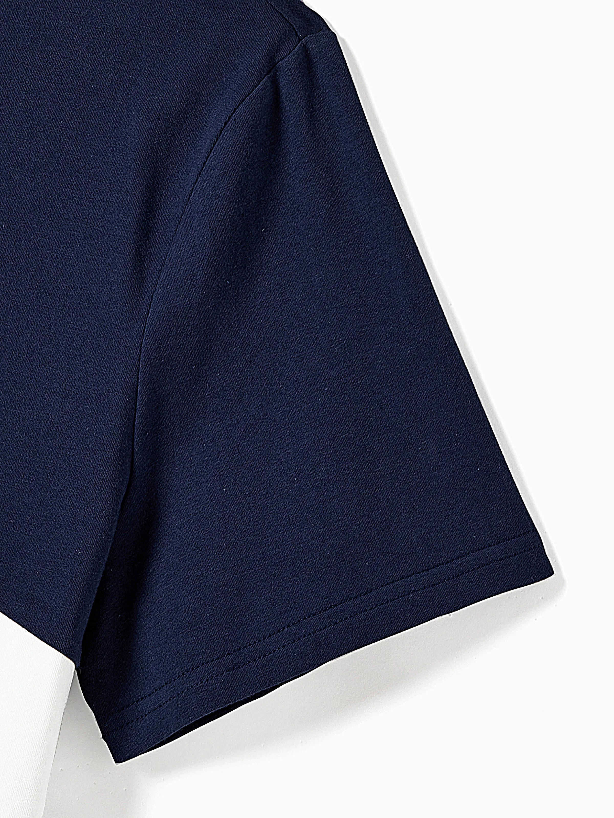Family Matching Casual Dress or T-Shirt, Solid Color, Fabric Stitching royalblue - Image 24