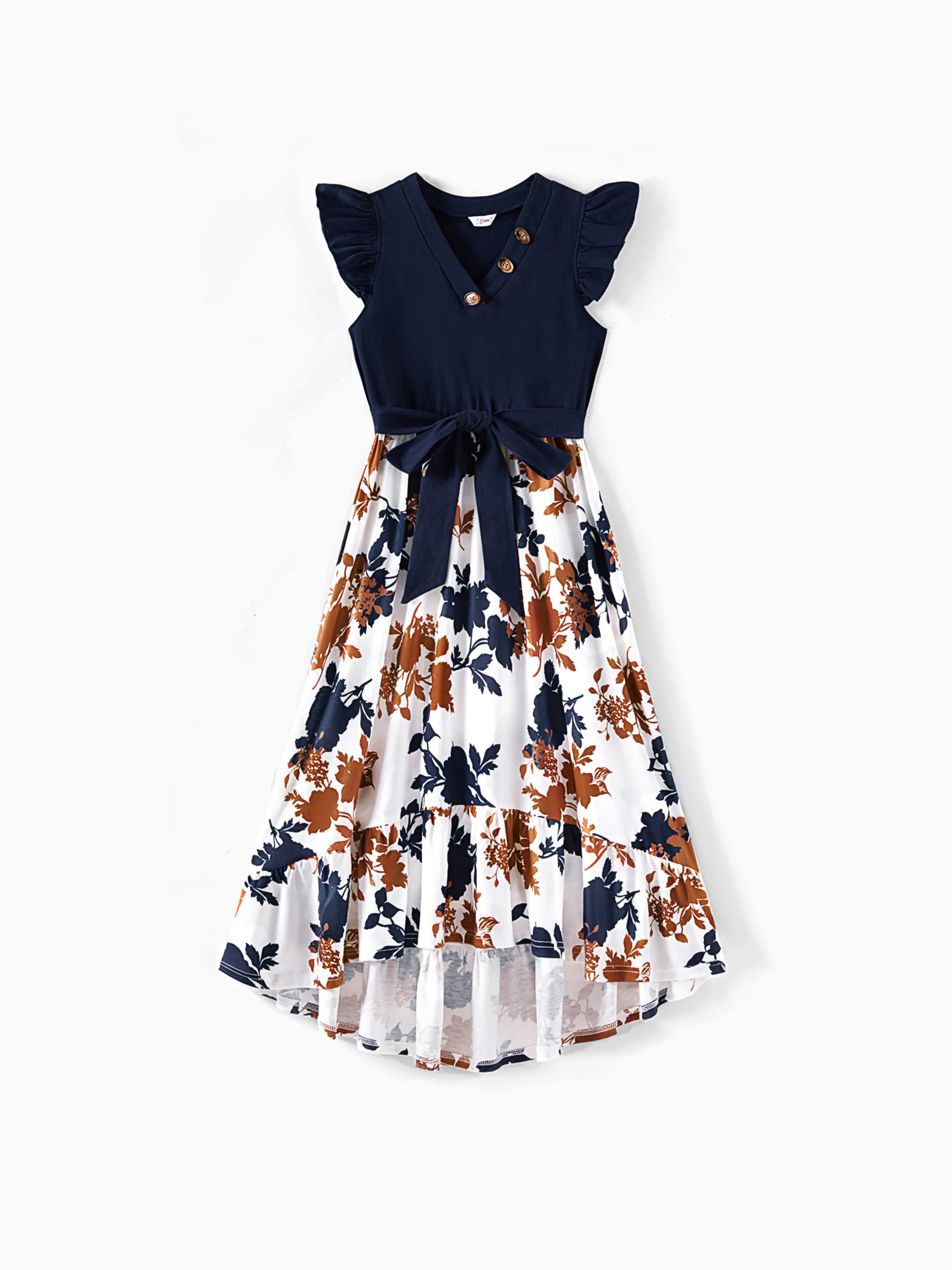 Family Matching Casual Dress or T-Shirt, Solid Color, Fabric Stitching royalblue - Image 3