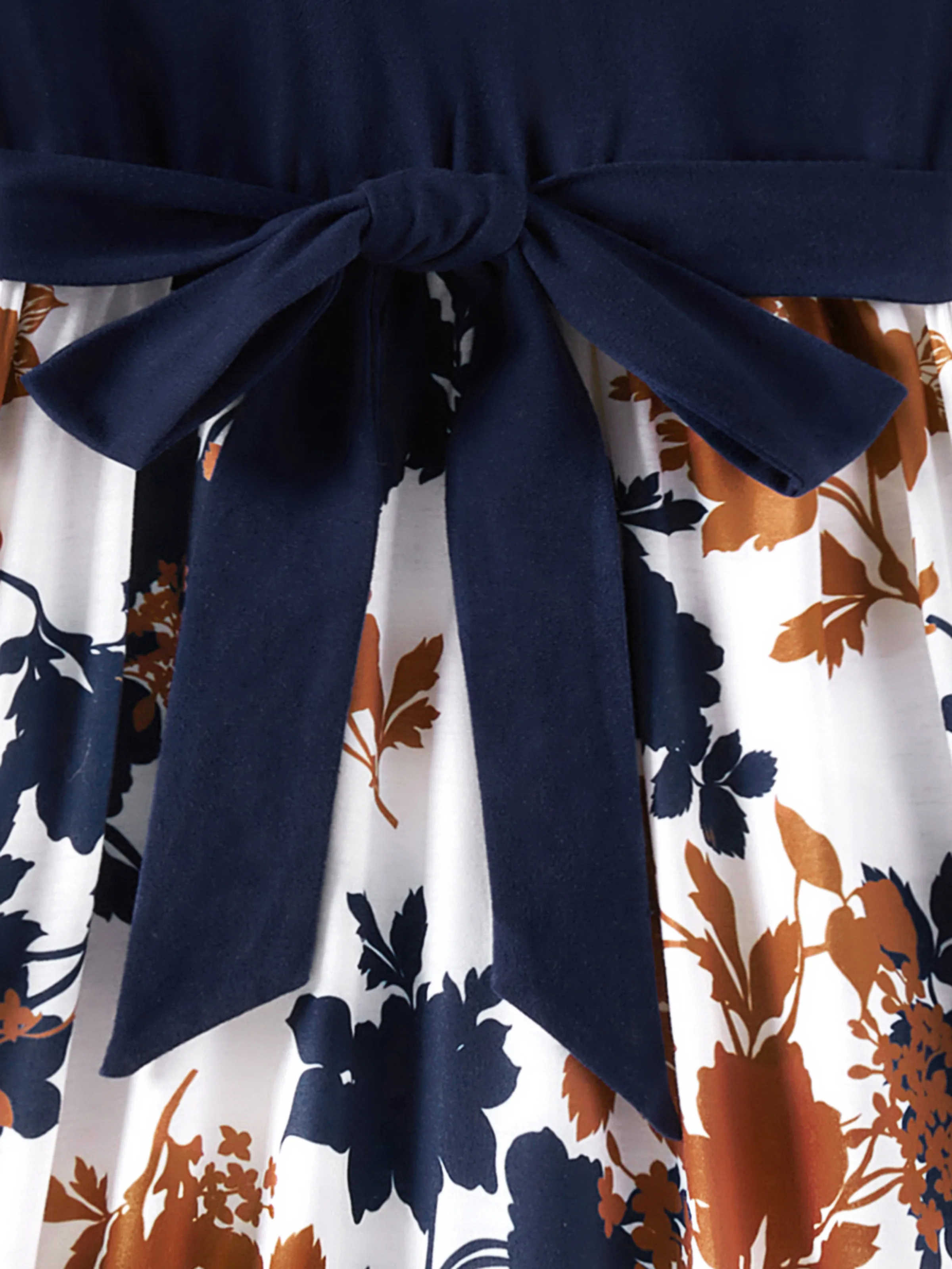 Family Matching Casual Dress or T-Shirt, Solid Color, Fabric Stitching royalblue - Image 7