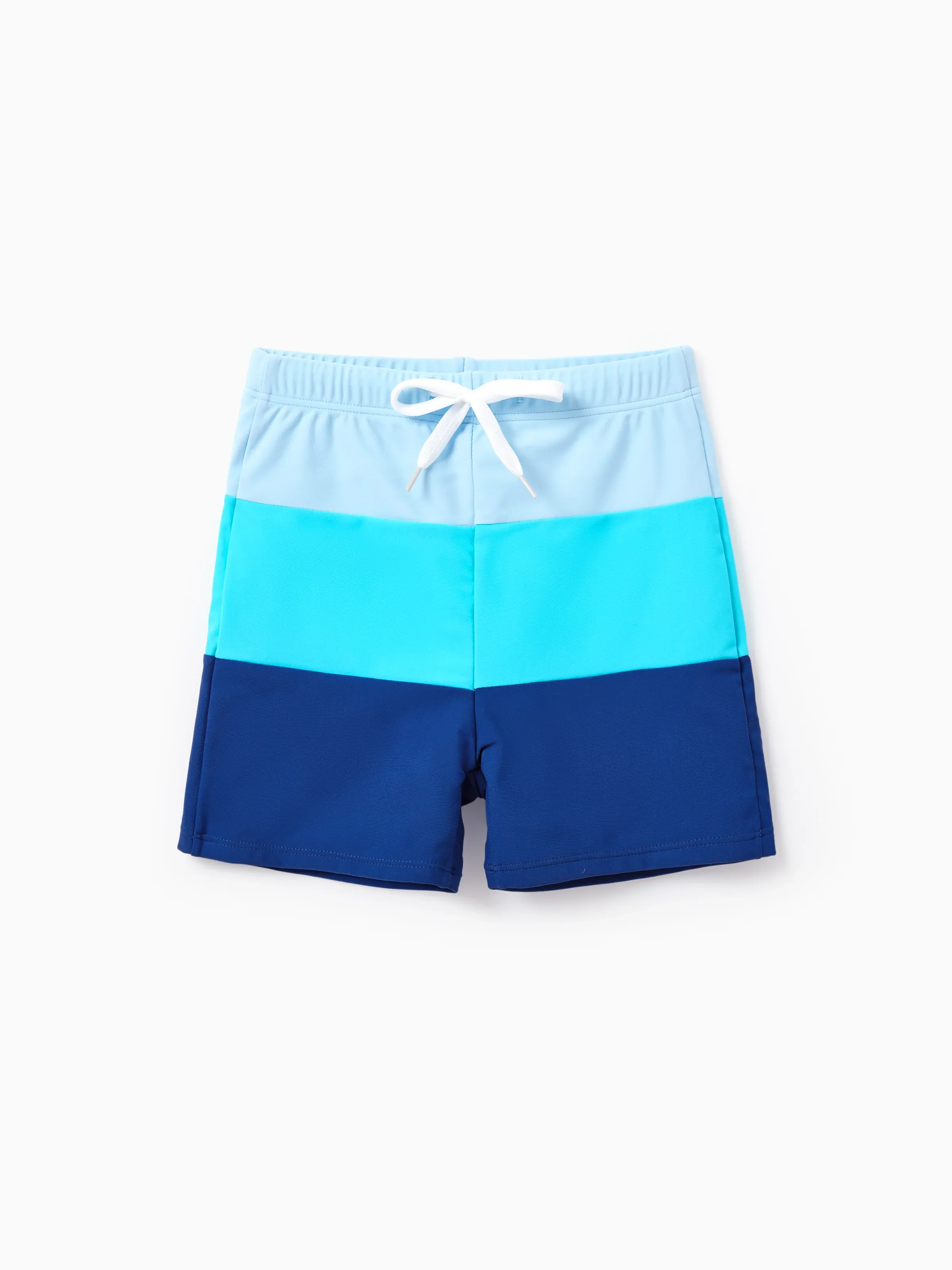 Family Matching Color Block Swimsuits One Shoulder Swim Dress / Swim Trunks Set Blue - Image 12