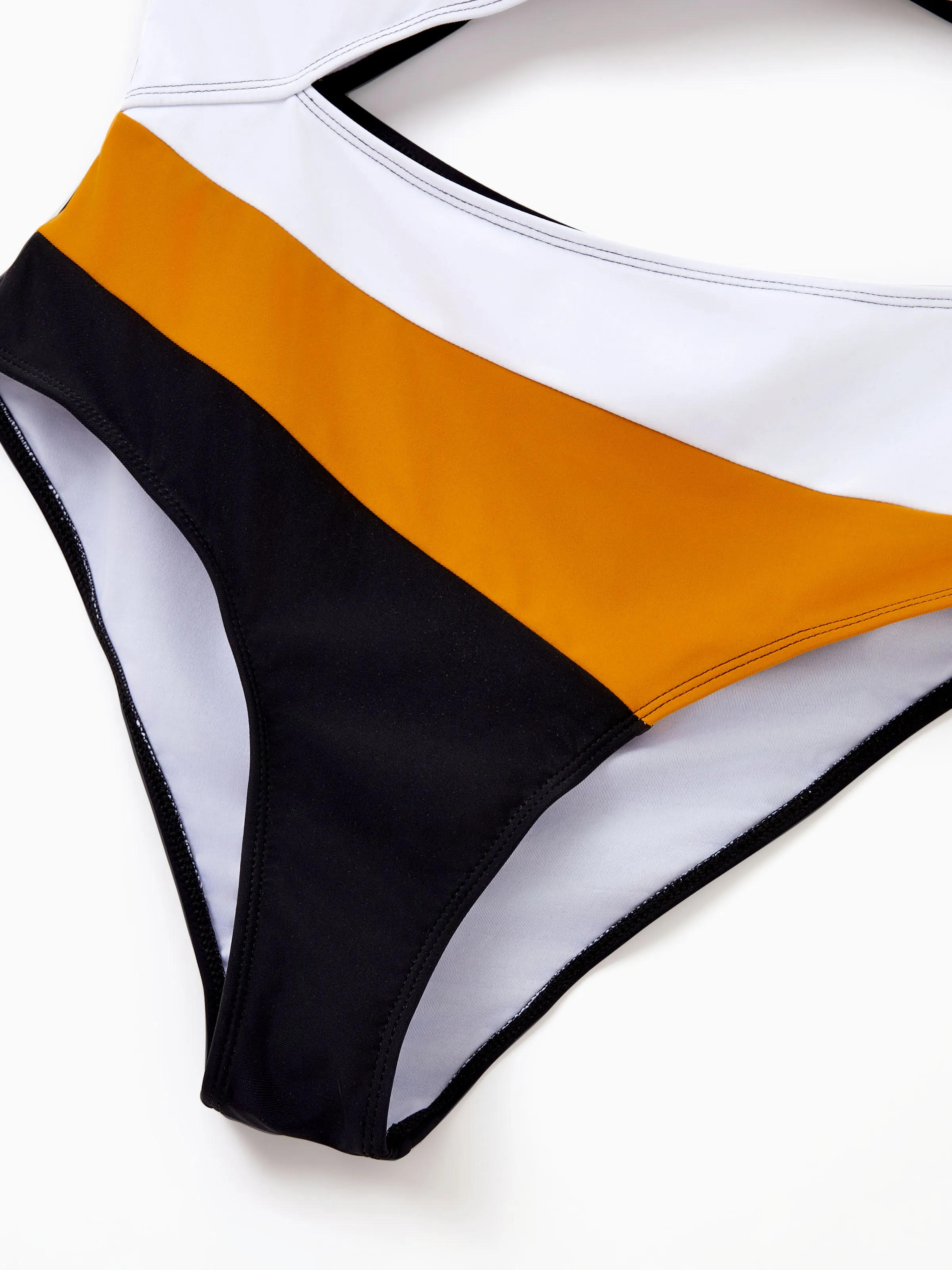 Family Matching Colorblock Swim Trunks Shorts or Cut Out Waist One-Shoulder One-piece Swimsuit Multi-color - Image 4
